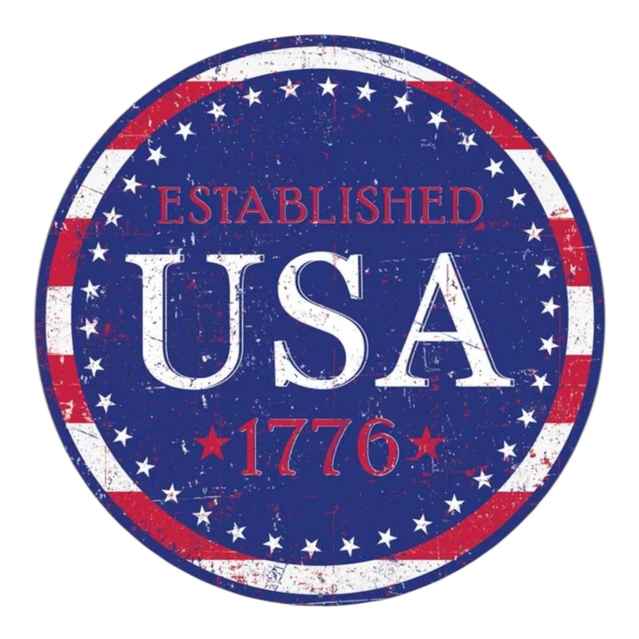USA 1776 Metal Sign Patriotic Wall Decor Vintage Americana Sign Fourth of July Decor Rustic USA Established Sign 12" Red White & Blue Wreath