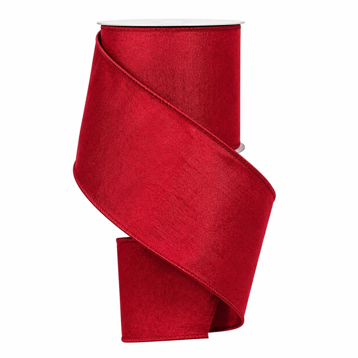 Red Christmas Wired Ribbon, Metallic Edge Ribbon, Luxury Ribbon for Wreaths & Christmas Decor