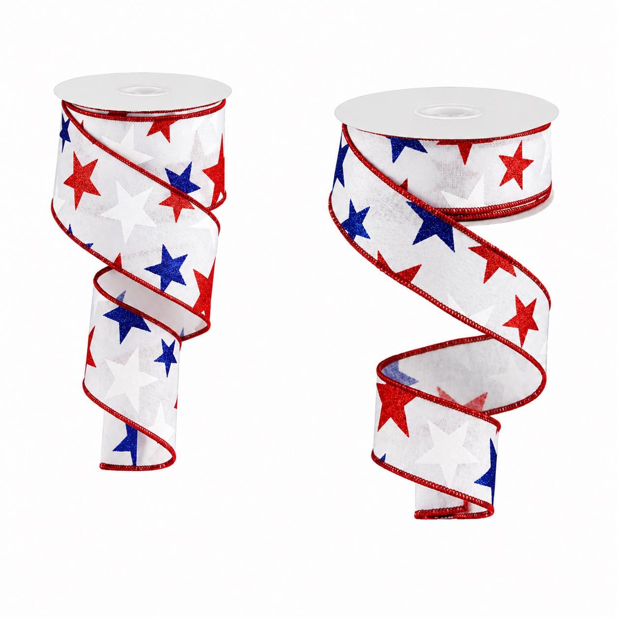 Patriotic Star Ribbon Red White Blue Glitter Stars Wired Ribbon Fourth of July Decor Wreath Ribbon Bow Making