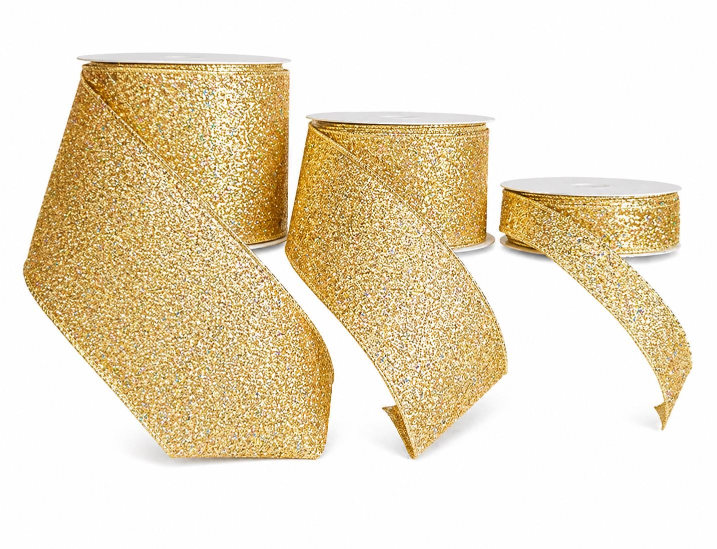 Gold Glitter Ribbon with Gold Edge Wired Ribbon for Christmas Ribbon Mardi Gras Holiday Decor Wreath Ribbon Christmas Gift Wrapping