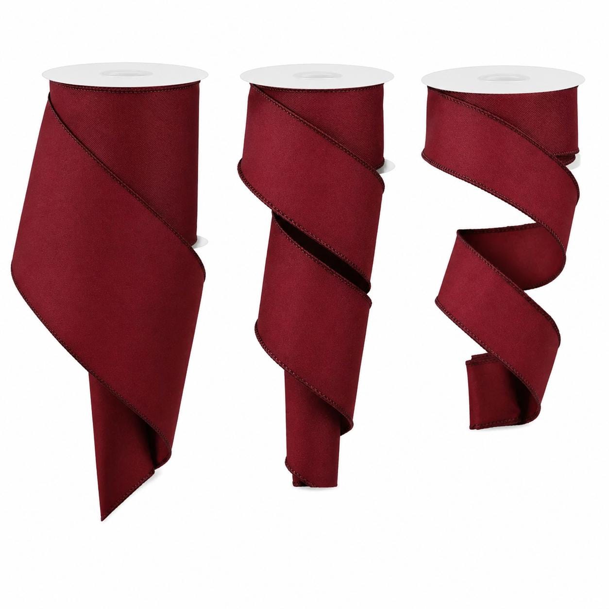 Burgundy Wired Ribbon, Maroon Solid Color Ribbon for Wreaths, Bows, Gift Wrapping, Floral Arrangements, Christmas Ribbon Holiday Decor