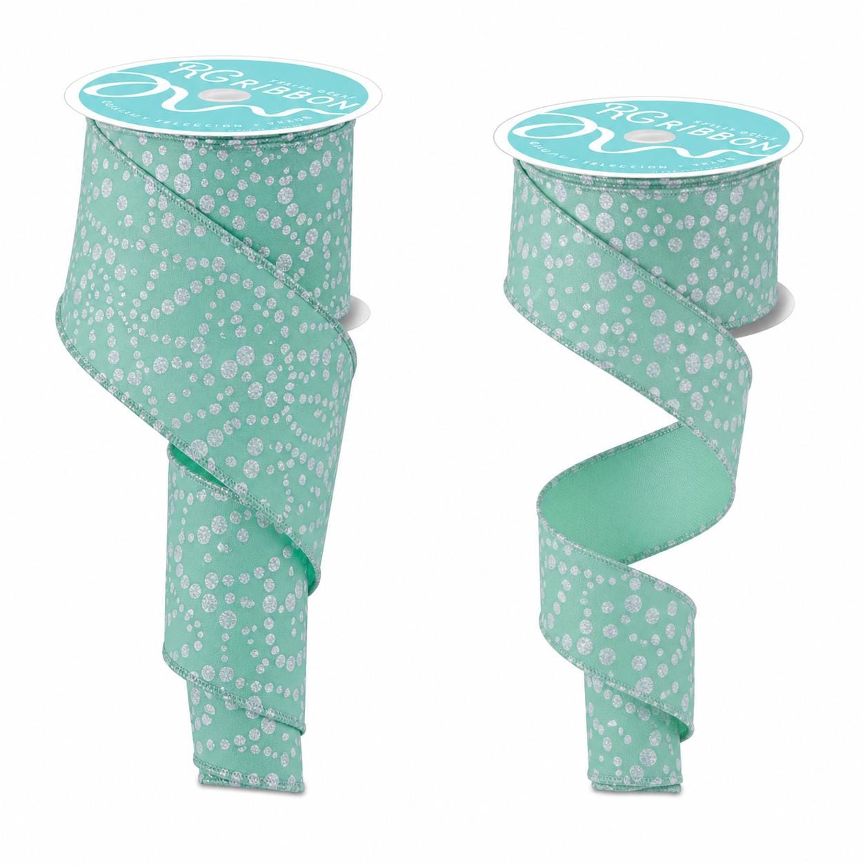 Mint Green Glitter Dot Ribbon White Sparkle Ribbon for Wreaths Bows Baby Shower Candy Theme Crafts