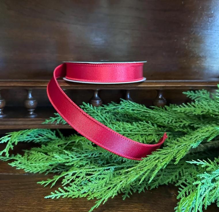 Red Christmas Wired Ribbon Farrisilk Satin Ribbon for Wreath Bows Decorative Ribbon Gift Wrapping Craft Suppy