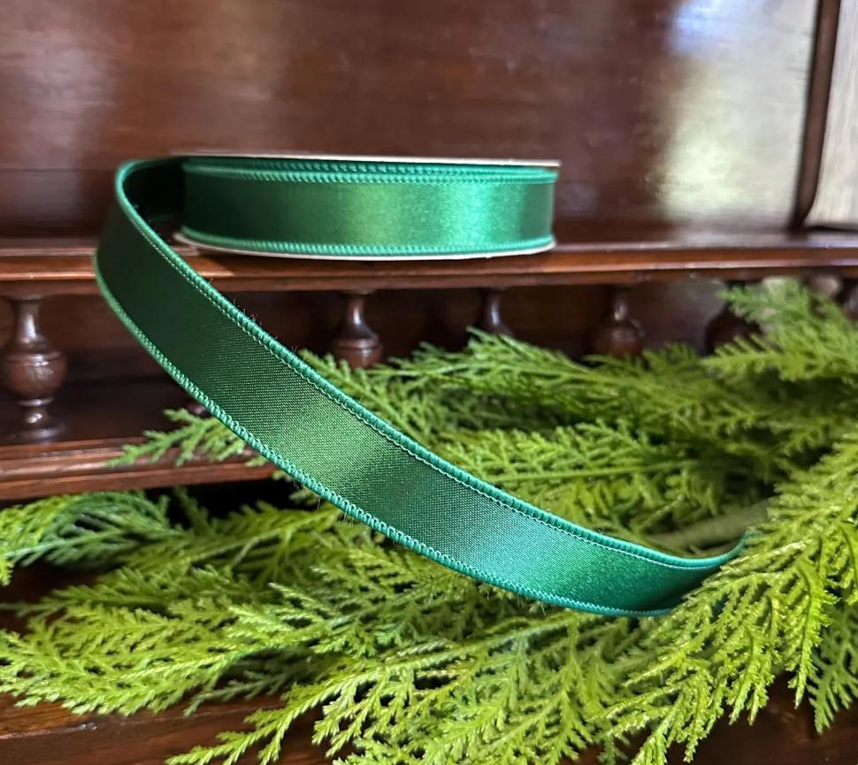 Emerald Green Satin Wired Ribbon Luxury Designer Ribbon for Wreaths Gift Wrapping Christmas Decor