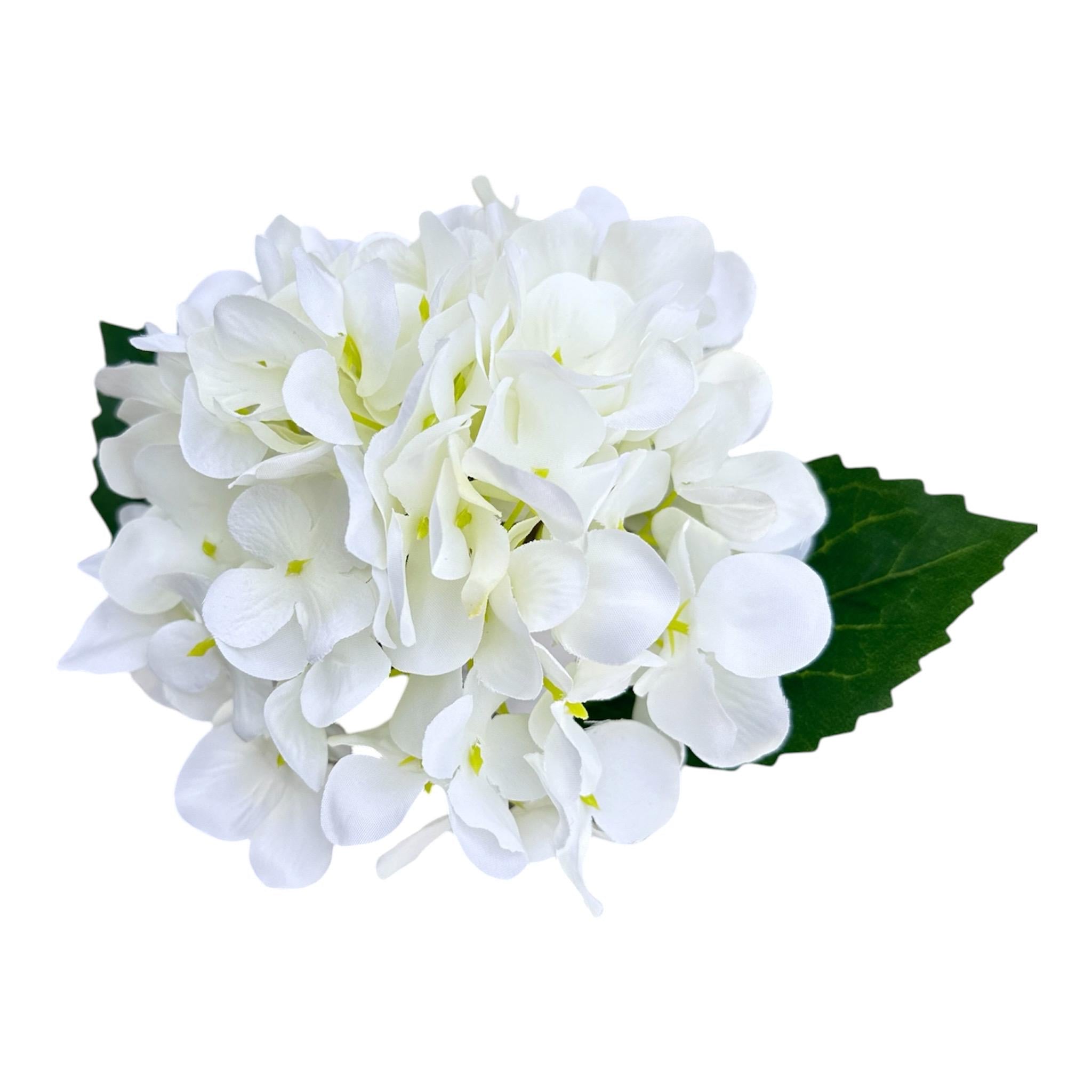 White Hydrangea Stem 18 Inch Faux Hydrangea Flower – Realistic Artificial Floral for Home Decor and Weddings