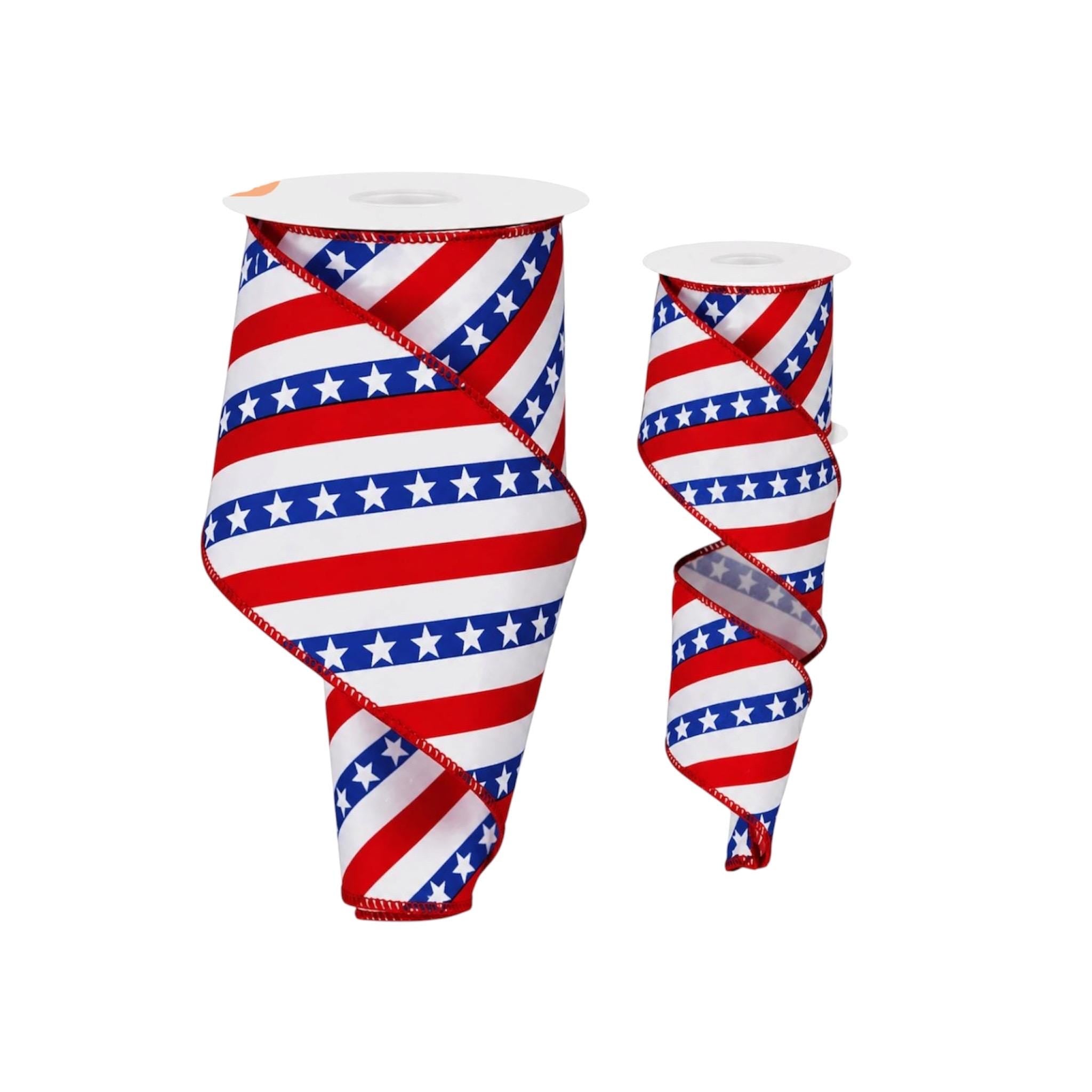 Red White and Blue Patriotic Wired Ribbon – Stars and Stripes 4 Inch Ribbon for Wreaths Bows and 4th of July Decor