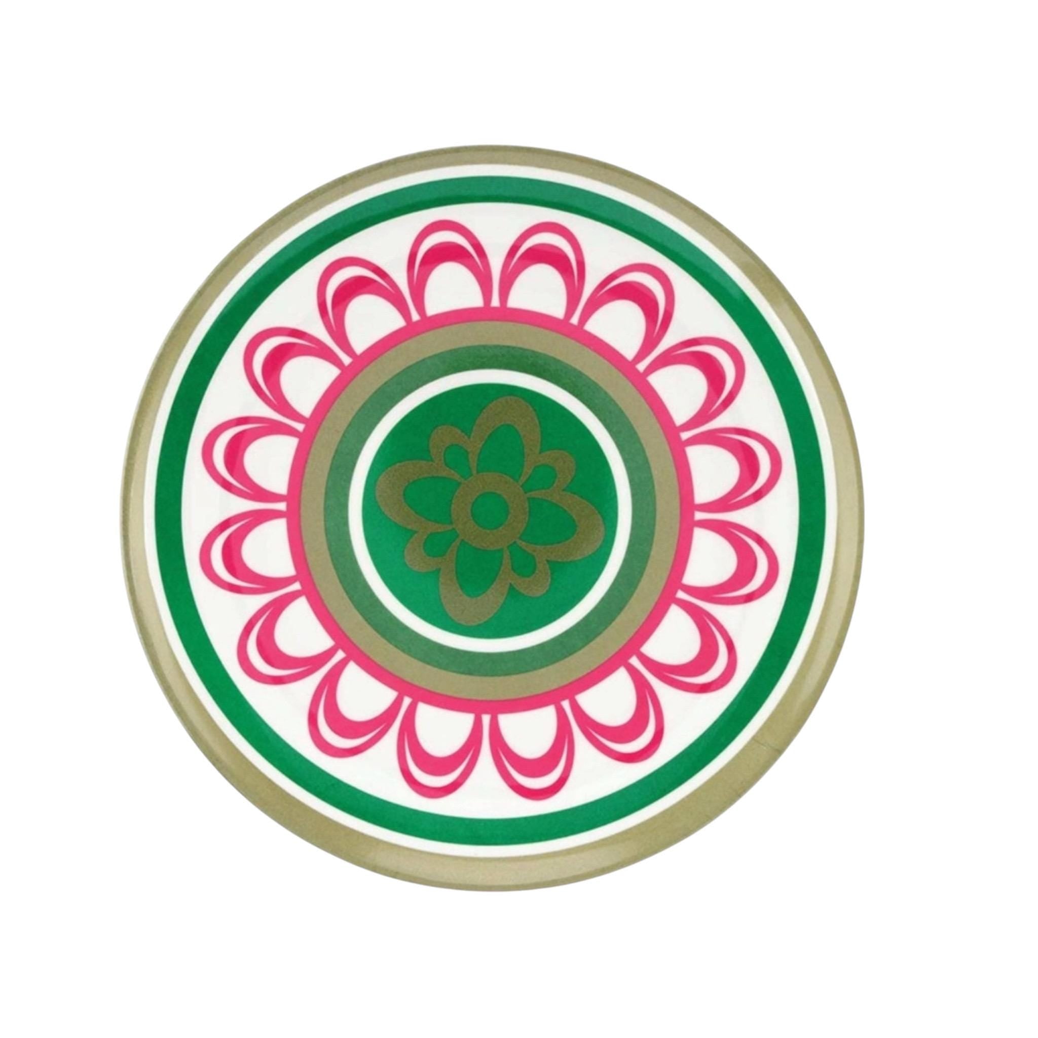 Mahjong Melamine Plates Set of 4 Pink Green Dinner Plates for Entertaining and Game Night