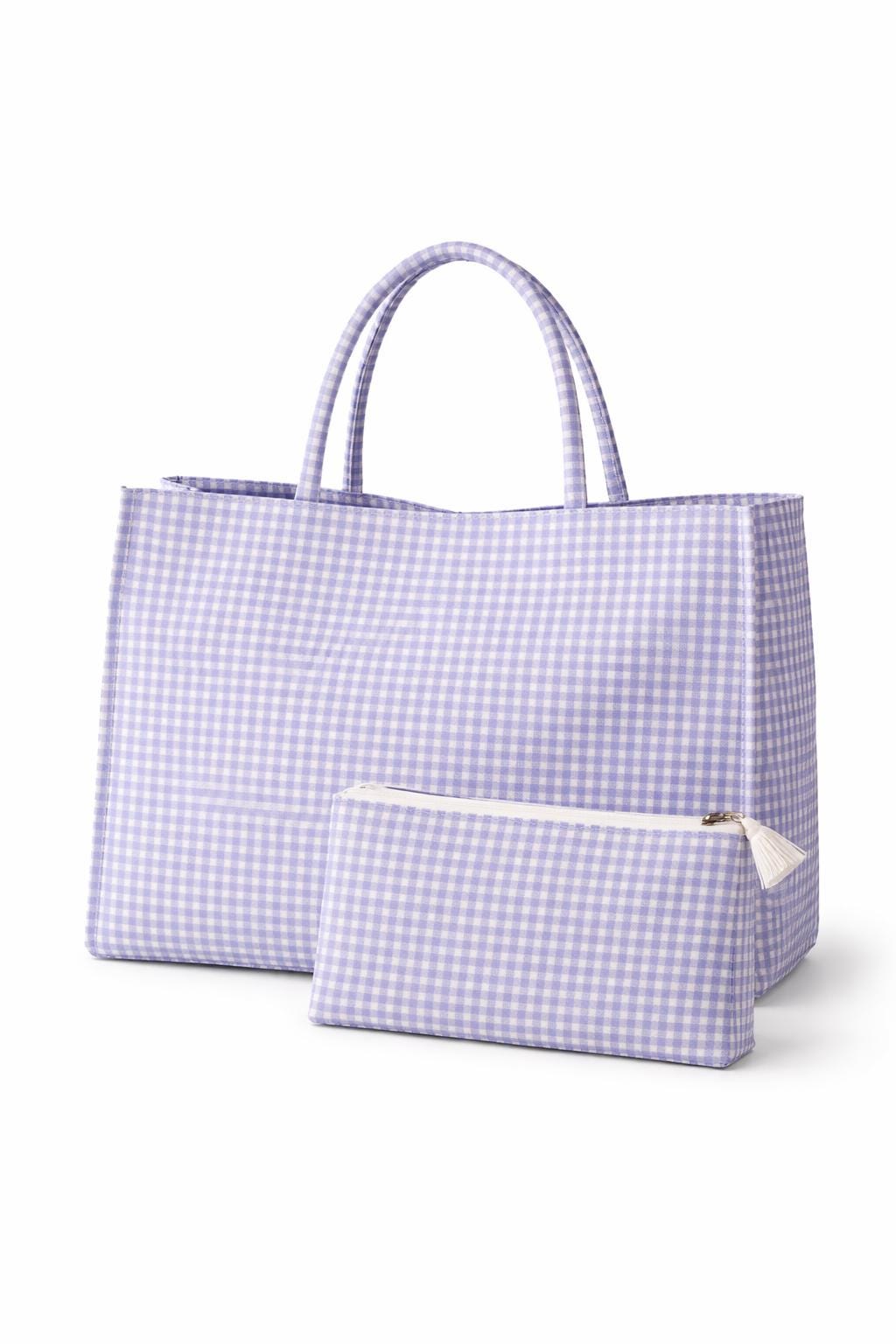 Blue Gingham Tote & Cosmetic Bag Set | Matching Travel and Everyday Essentials