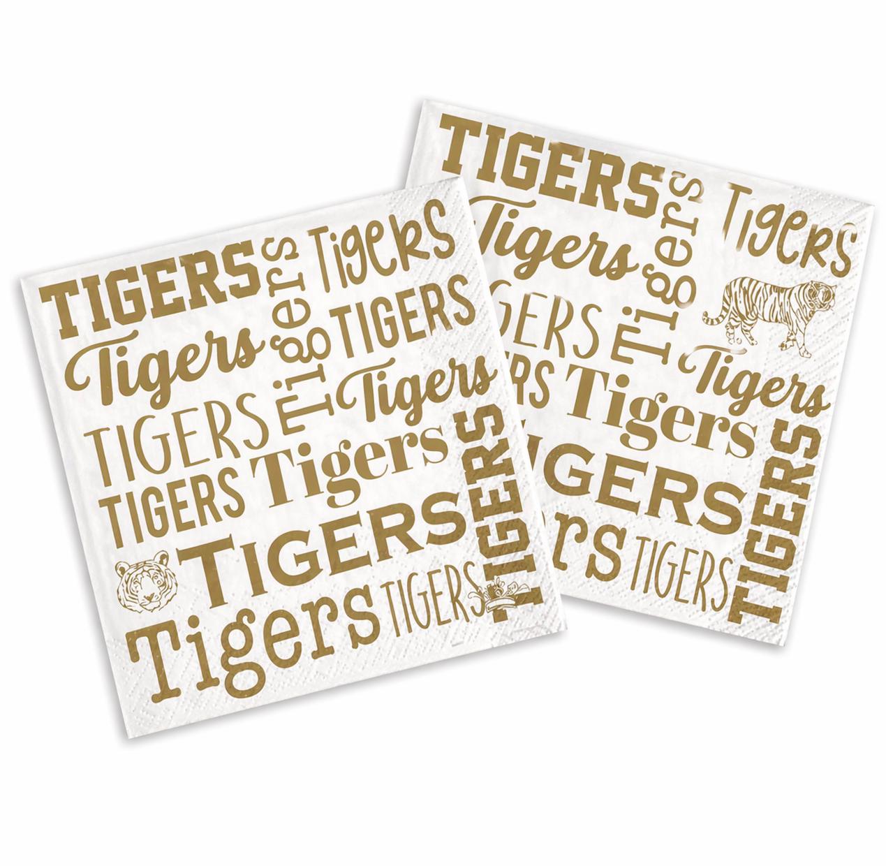 Tigers Cocktail Napkins Pack of 20 | White & Gold 3-Ply Paper