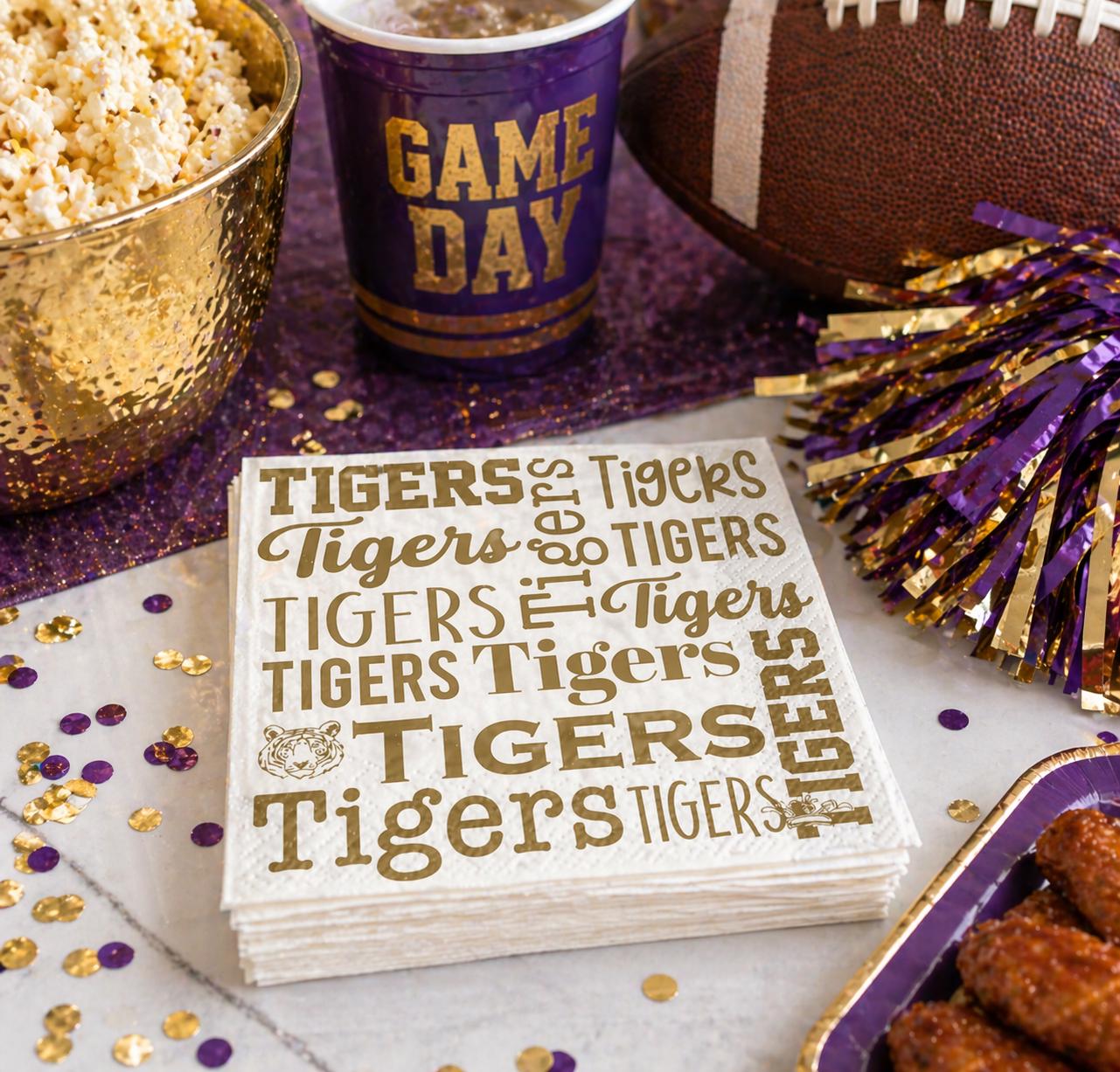 Tigers Cocktail Napkins Pack of 20 | White & Gold 3-Ply Paper