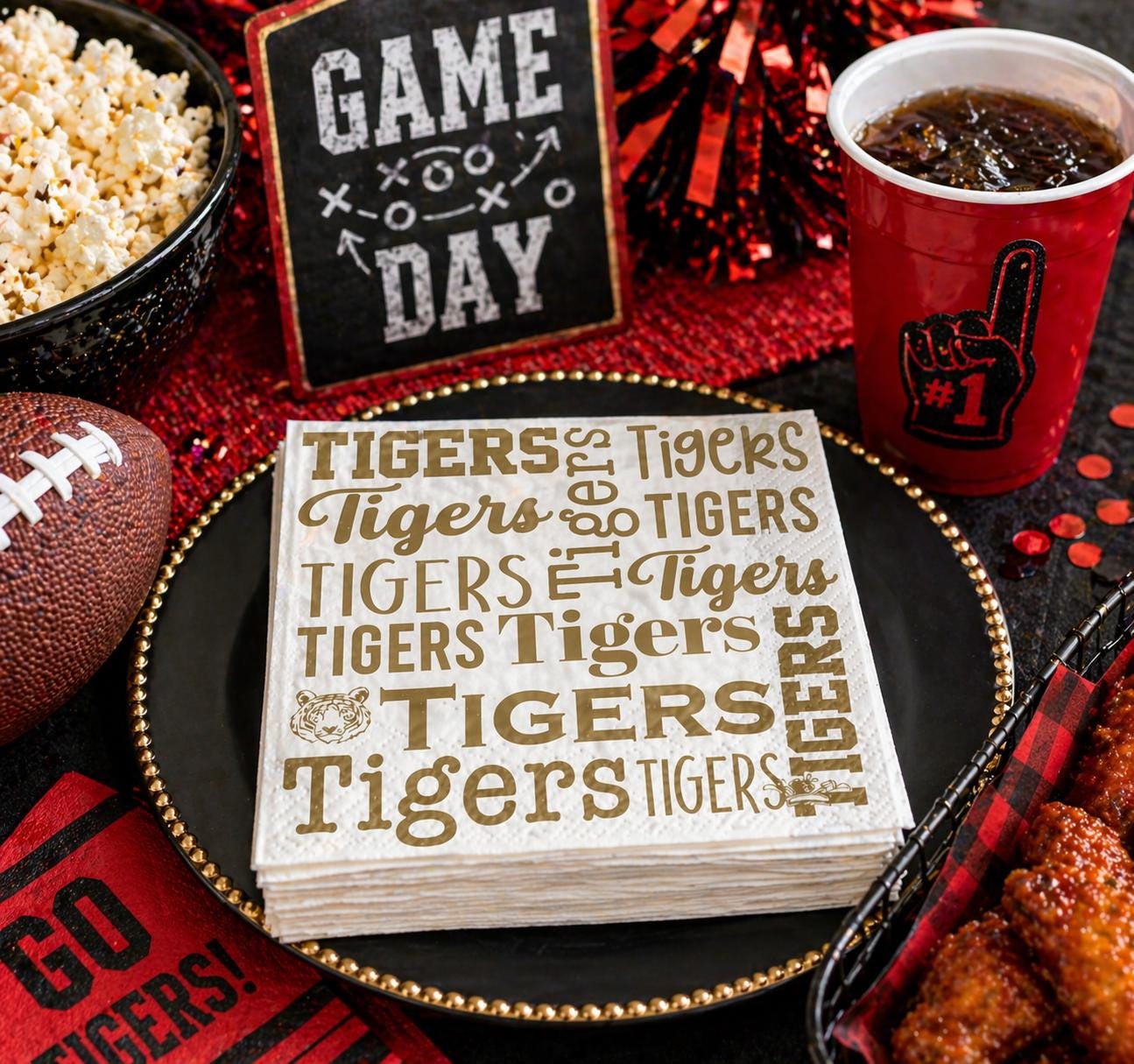 Tigers Cocktail Napkins Pack of 20 | White & Gold 3-Ply Paper