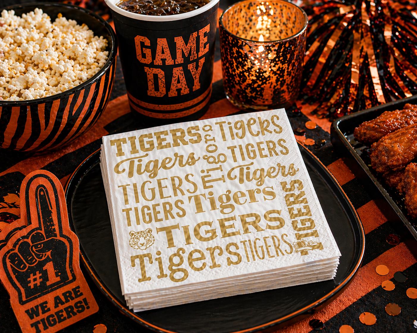 Tigers Cocktail Napkins Pack of 20 | White & Gold 3-Ply Paper