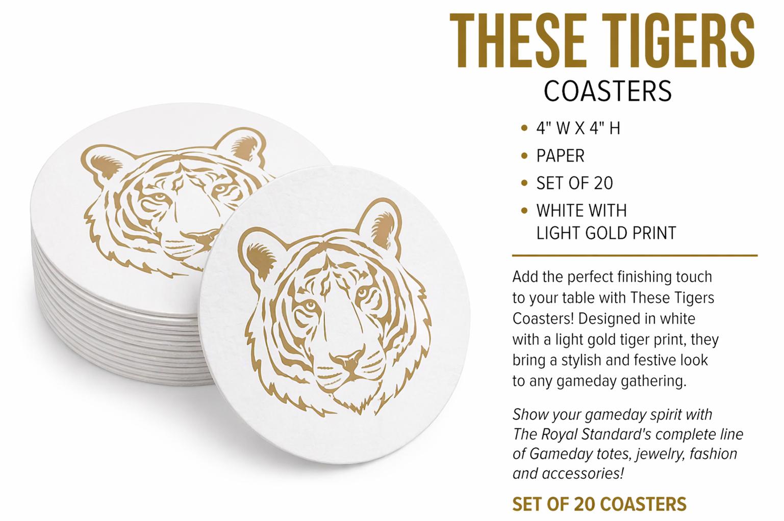 Tiger Reversible Paper Coasters – Set of 20 Double-Sided 4" x 4"