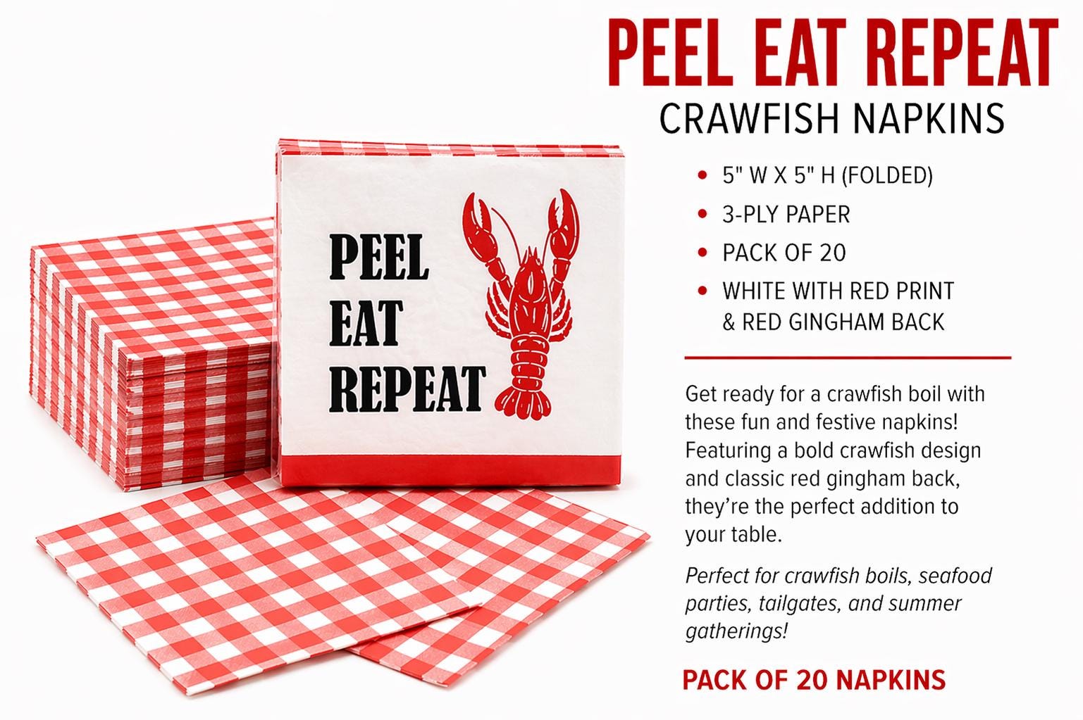 Peel Eat Repeat Crawfish Boil Napkins - Pack of 20