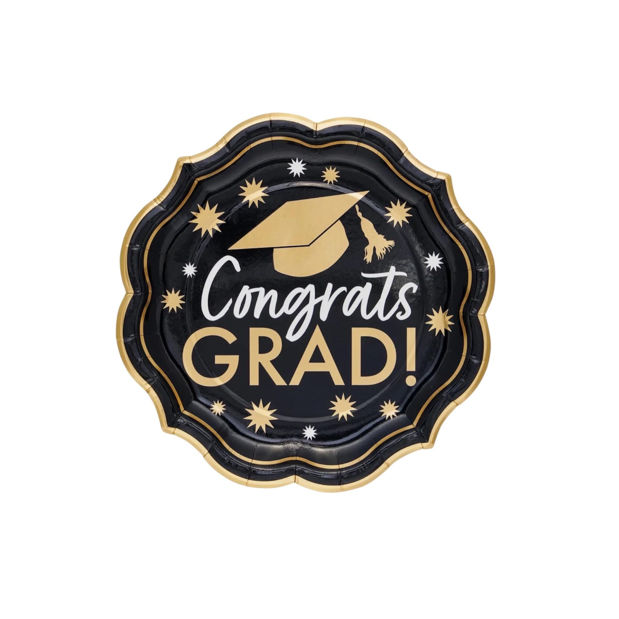Black and Gold Graduation Party Dinner Plates Party Supplies