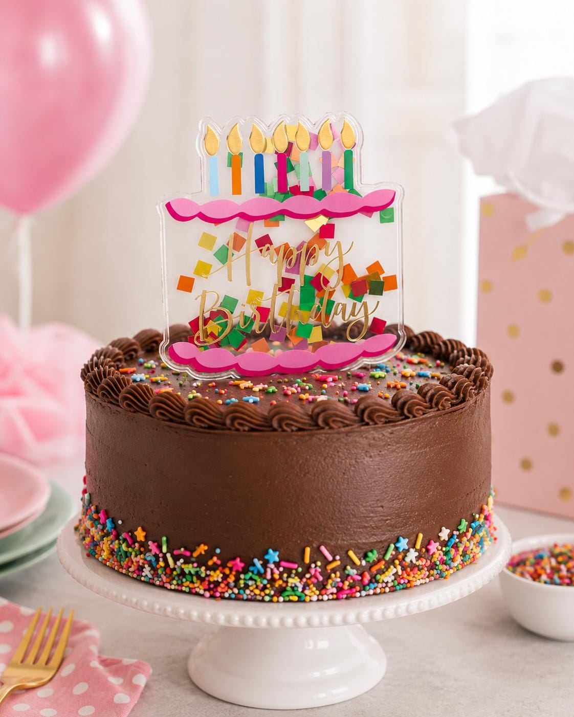 Happy Birthday Cake Topper Confetti Birthday Cake Decoration Colorful Birthday Party Cake Decor Acrylic Cake Topper