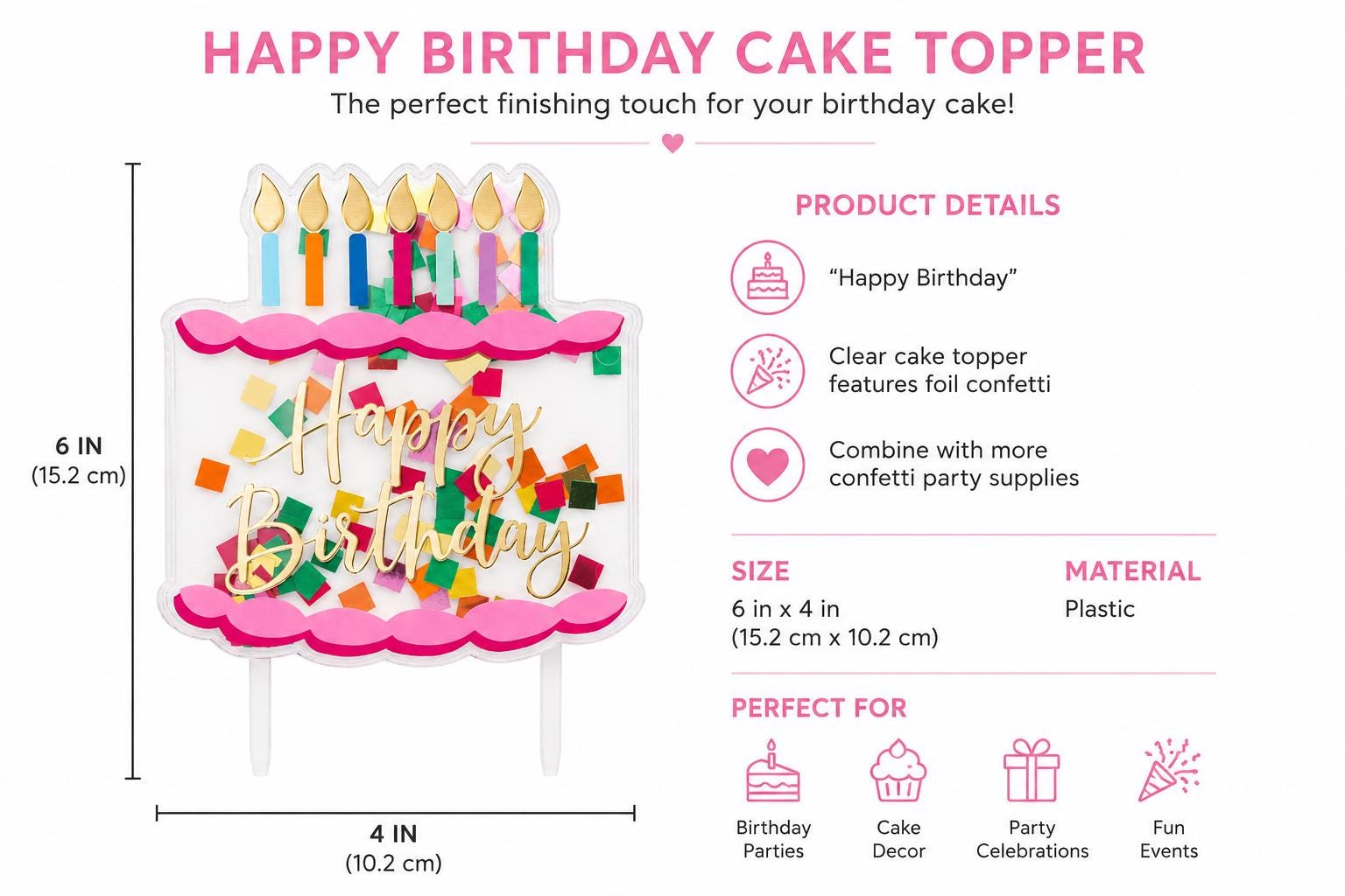 Happy Birthday Cake Topper Confetti Birthday Cake Decoration Colorful Birthday Party Cake Decor Acrylic Cake Topper