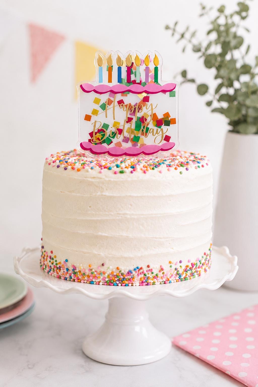 Happy Birthday Cake Topper Confetti Birthday Cake Decoration Colorful Birthday Party Cake Decor Acrylic Cake Topper