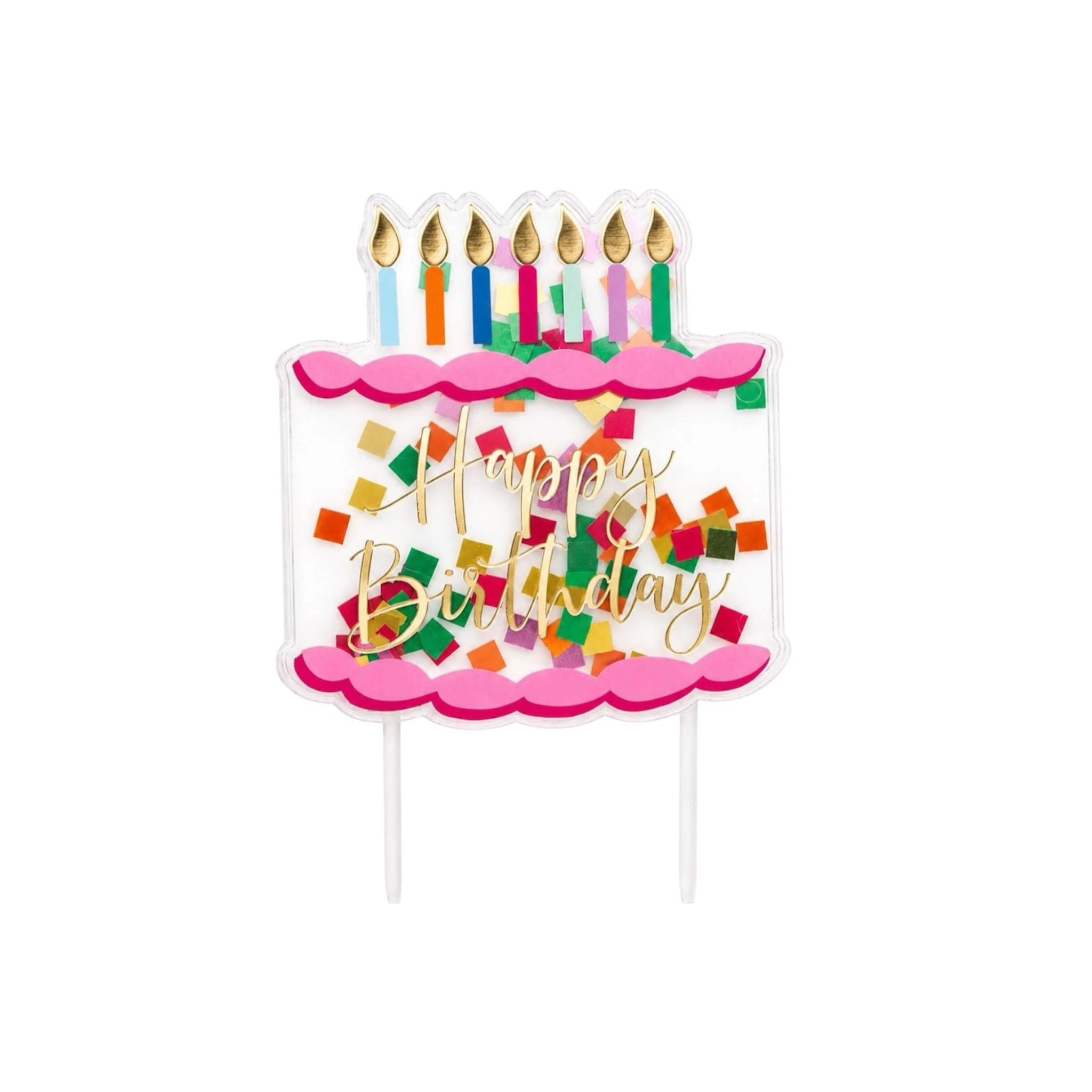 Happy Birthday Cake Topper Confetti Birthday Cake Decoration Colorful Birthday Party Cake Decor Acrylic Cake Topper