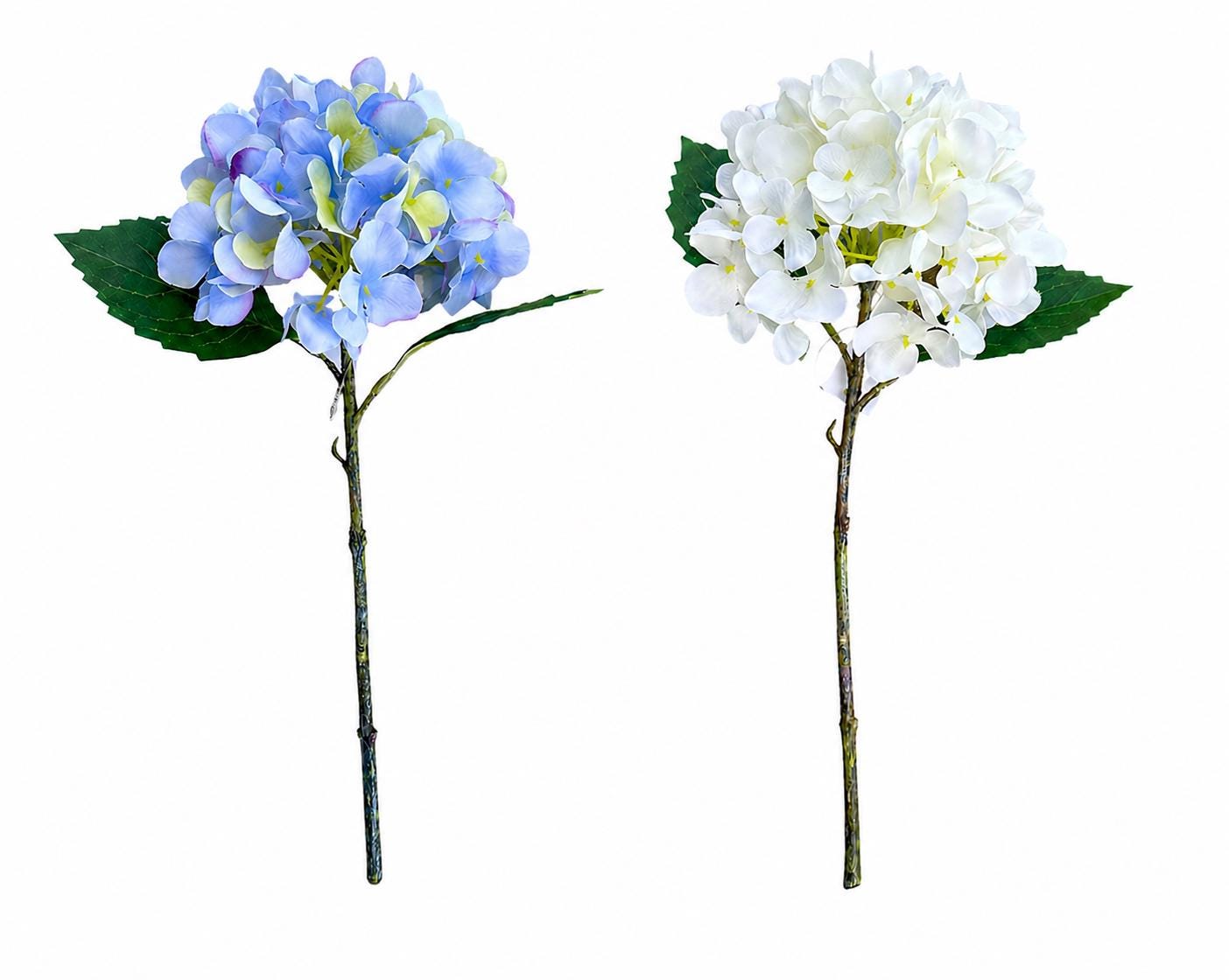 White Hydrangea Stem 18 Inch Faux Hydrangea Flower – Realistic Artificial Floral for Home Decor and Weddings