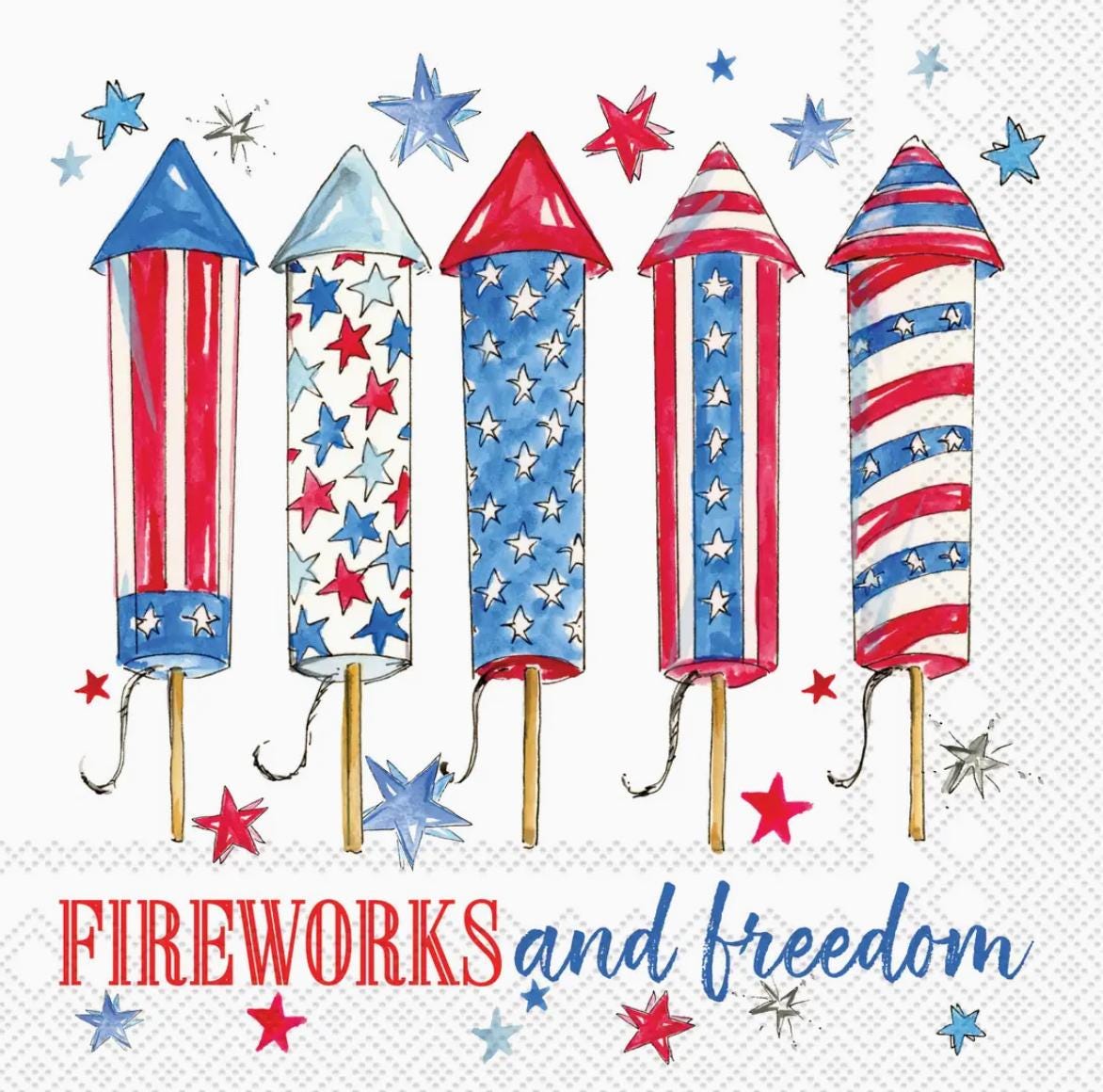 Fireworks and Freedom Cocktail Napkins Patriotic Party Napkins 4th of July Napkins Set of 40