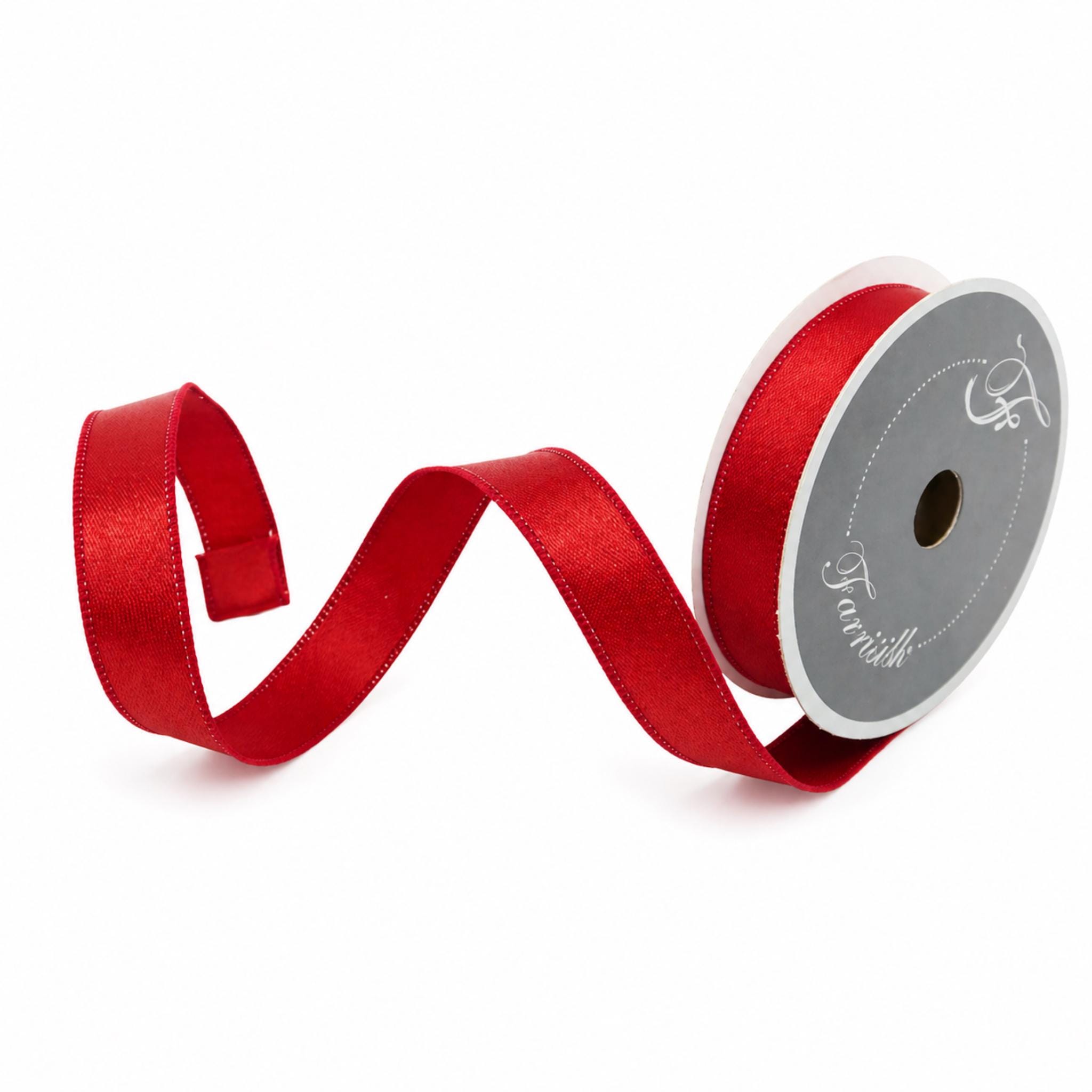 Red Christmas Wired Ribbon Farrisilk Satin Ribbon for Wreath Bows Decorative Ribbon Gift Wrapping Craft Suppy