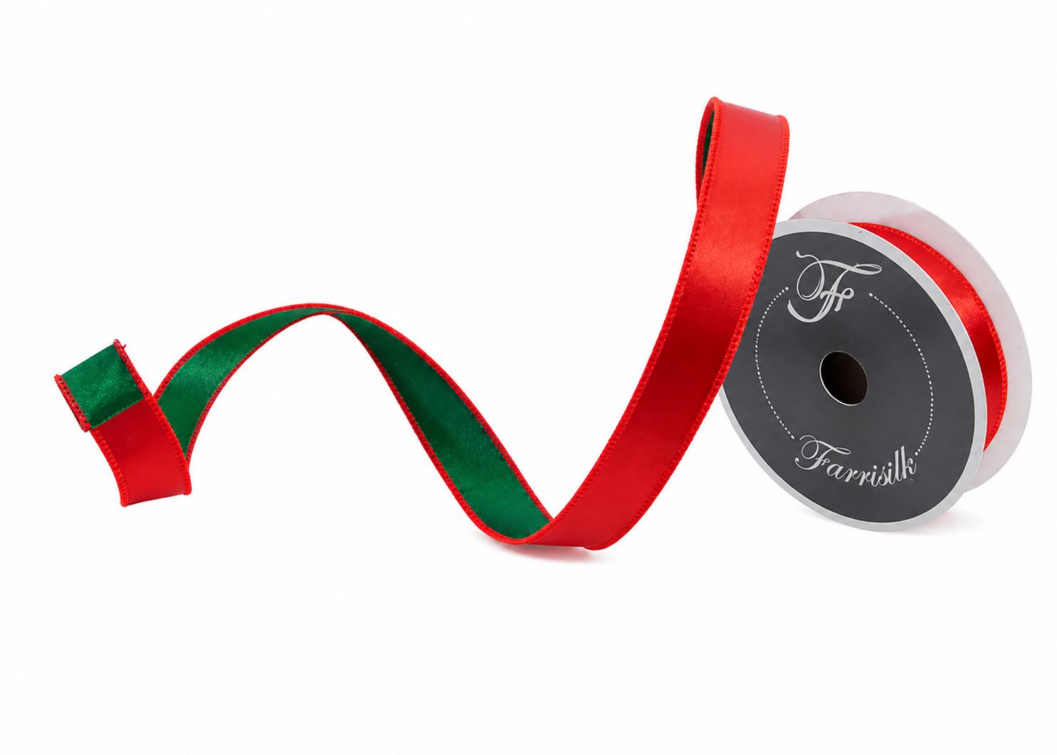 Red and Green Satin Wired Ribbon Designer Holiday Ribbon for Wreaths Gift Wrapping Christmas Decor