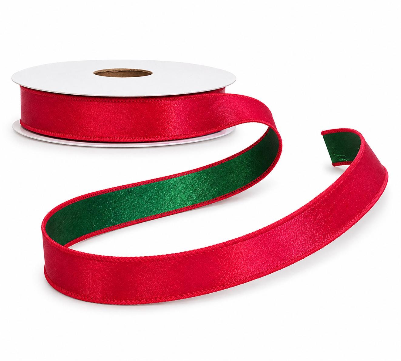 Red and Green Satin Wired Ribbon Designer Holiday Ribbon for Wreaths Gift Wrapping Christmas Decor