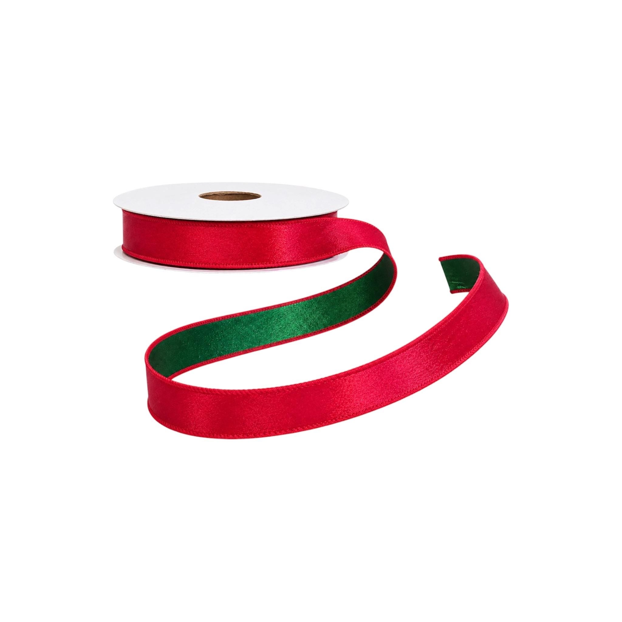 Red and Green Satin Wired Ribbon Designer Holiday Ribbon for Wreaths Gift Wrapping Christmas Decor
