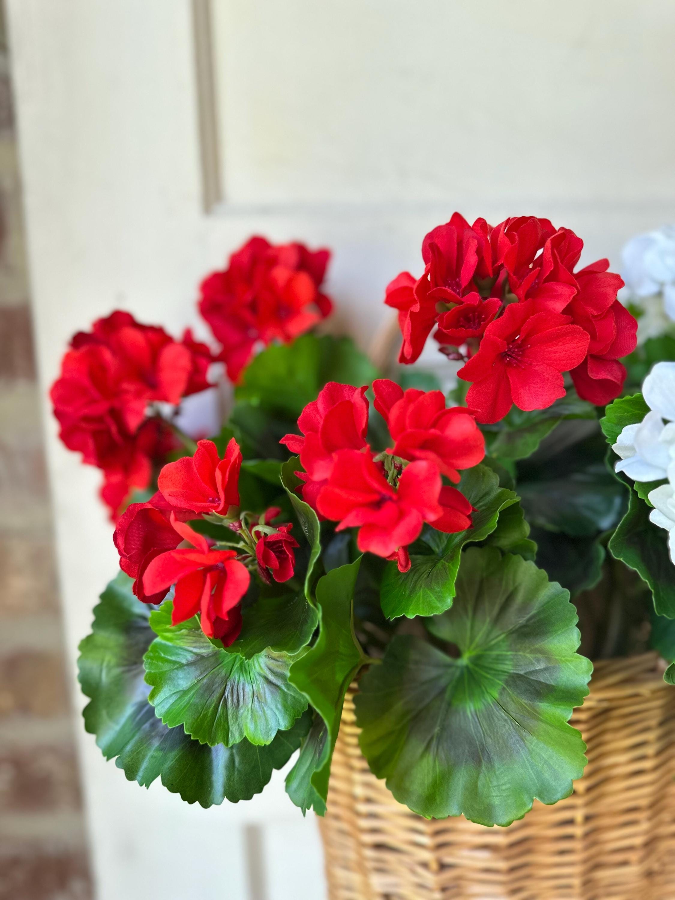UV Faux Geranium Bush & Stem | Outdoor Artificial Geranium Flowers for Planters, Front Porch Pots & Outdoor Decor