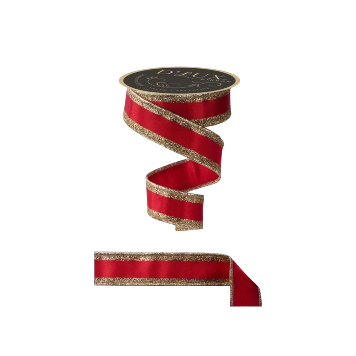 Christmas Ribbon Red Satin Wired Ribbon with Gold Glitter Edge | Wreath & Bow Ribbon