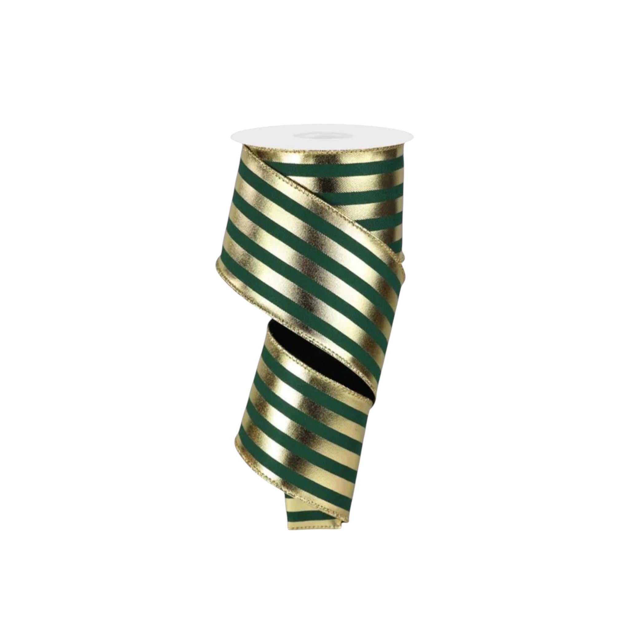 Green and Gold Striped Ribbon Christmas Ribbon Wired Edge ribbon Wreath Ribbon Floral Arrangement Ribbon Gift Wrapping Holiday Decor