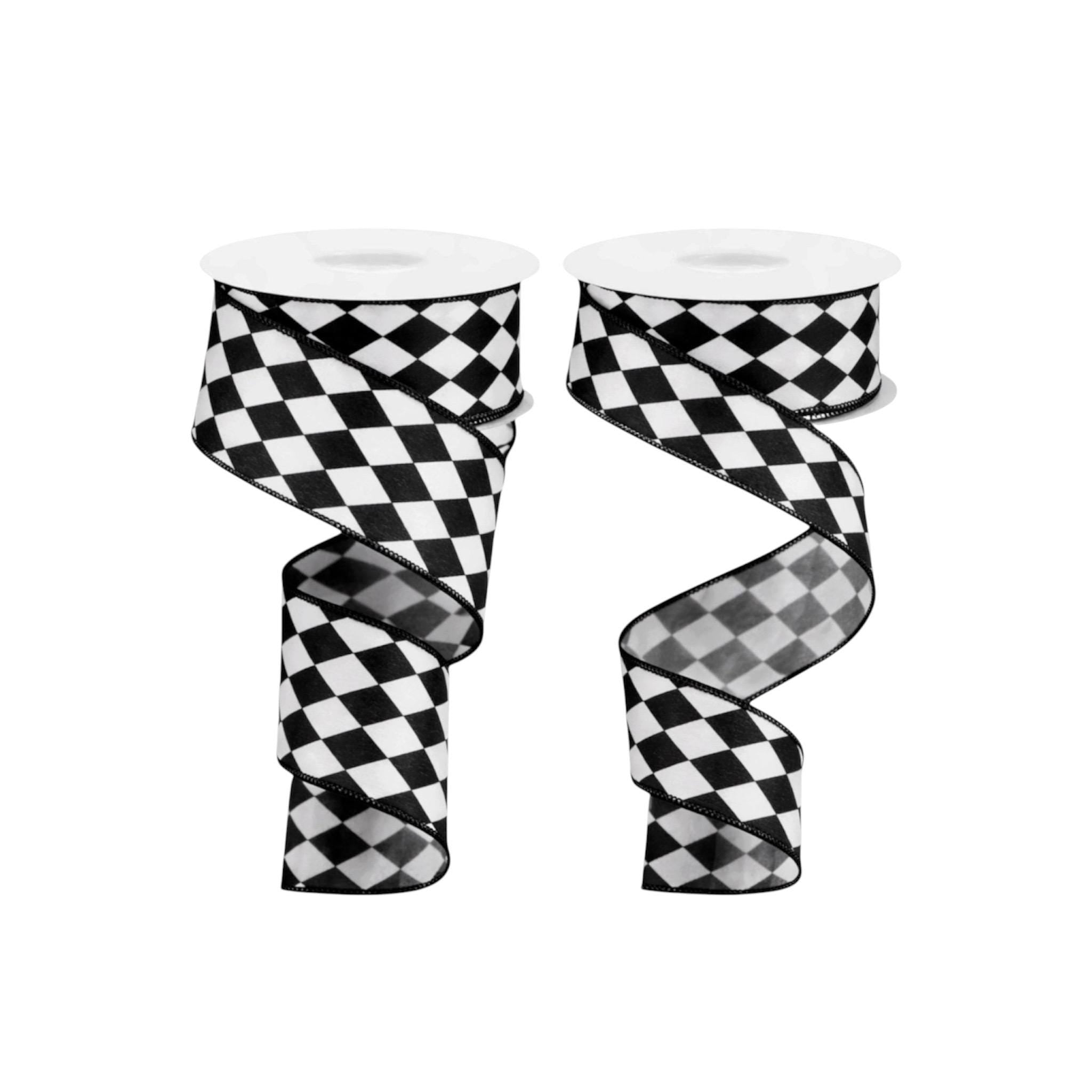 Harlequin Ribbon Craft Supply for Wreath Making Nutcracker Design Holiday Decor Accent Piece Black White Bow Diamond Mardi Gras Ribbon