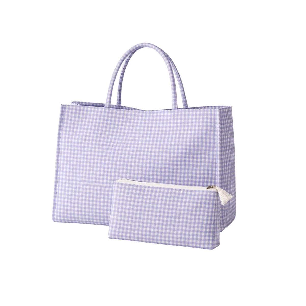 Blue and White Gingham Tote Bag Set Cosmetic Bag Travel Tote Bag with Zipper Pouch Gift for Her Hostess Gift Bridal Gift Baby Shower Gift