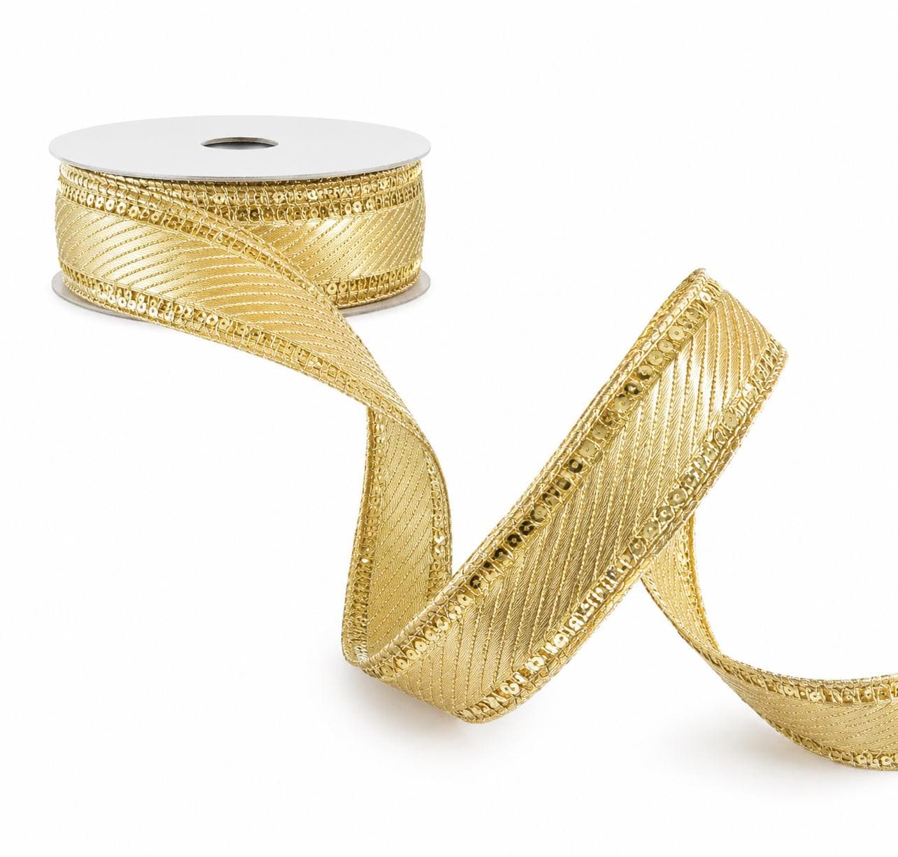 Gold Metallic Ribbon Craft Supply for Christmas Ribbon Wire Edge Sequin Trim Holiday Wreath Making Material Gift Wrap Party Accent