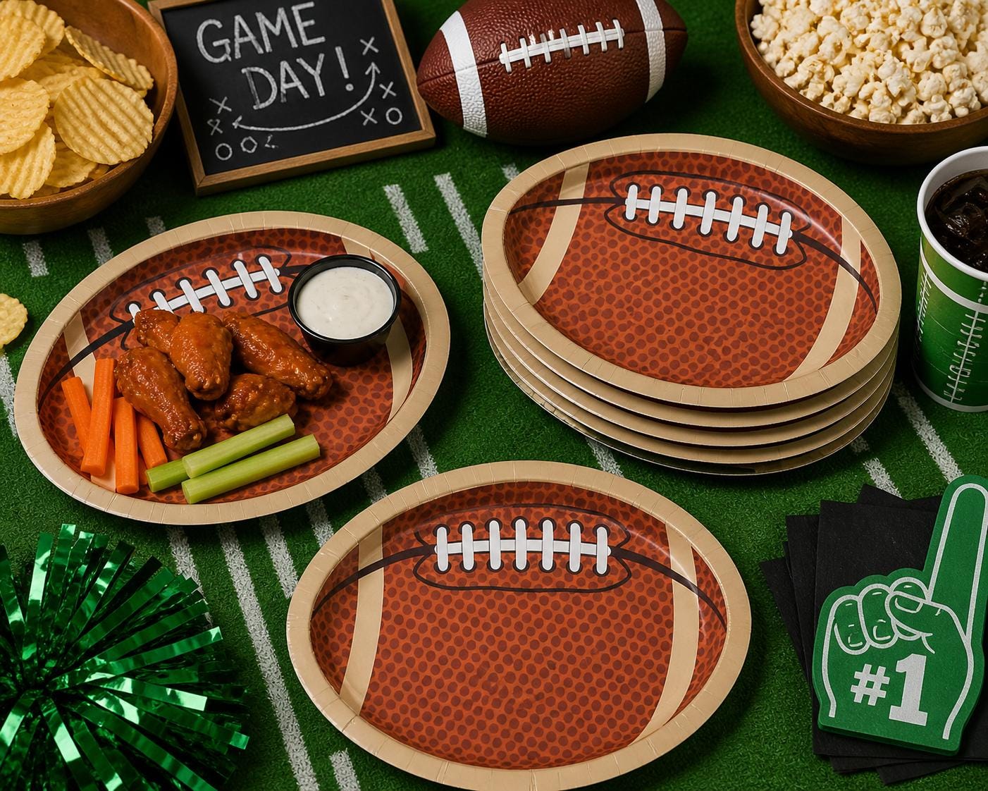 Football Shaped Paper Plates Set of 16 | Game Day Party Plates for Tailgates & Football Parties