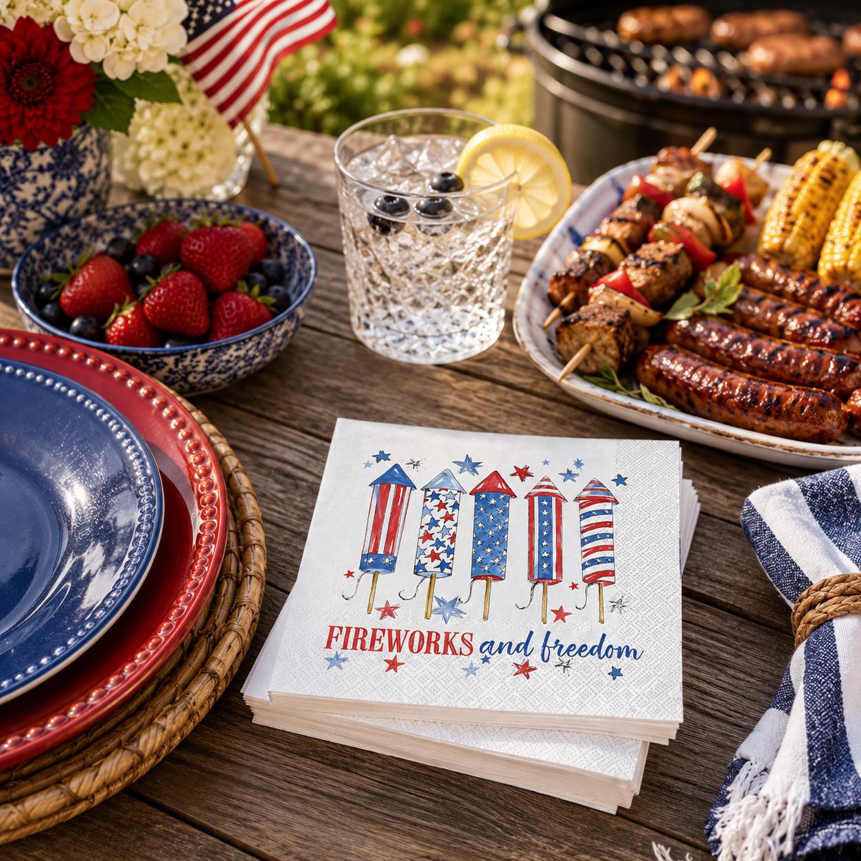 Fireworks and Freedom Cocktail Napkins Patriotic Party Napkins 4th of July Napkins Set of 40