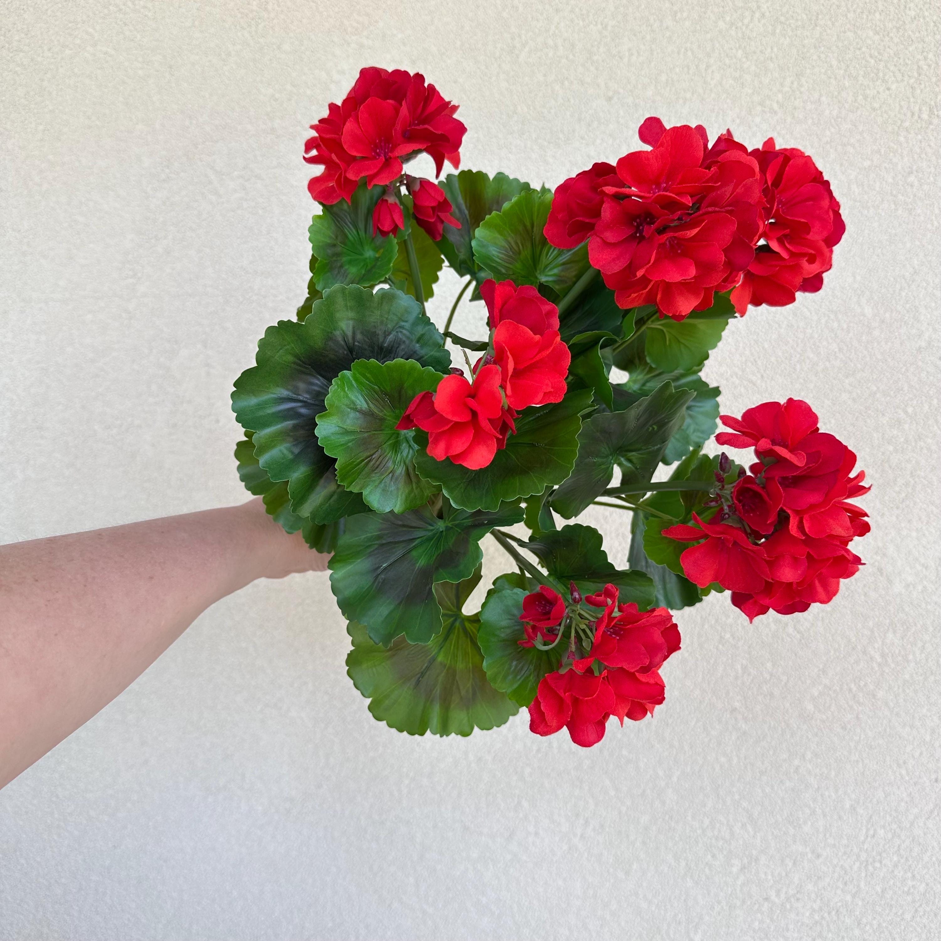 UV Faux Geranium Bush & Stem | Outdoor Artificial Geranium Flowers for Planters, Front Porch Pots & Outdoor Decor