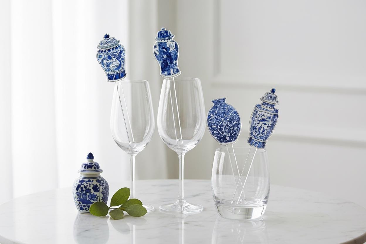 Blue & White Ginger Jars Acrylic Stir Sticks Combo