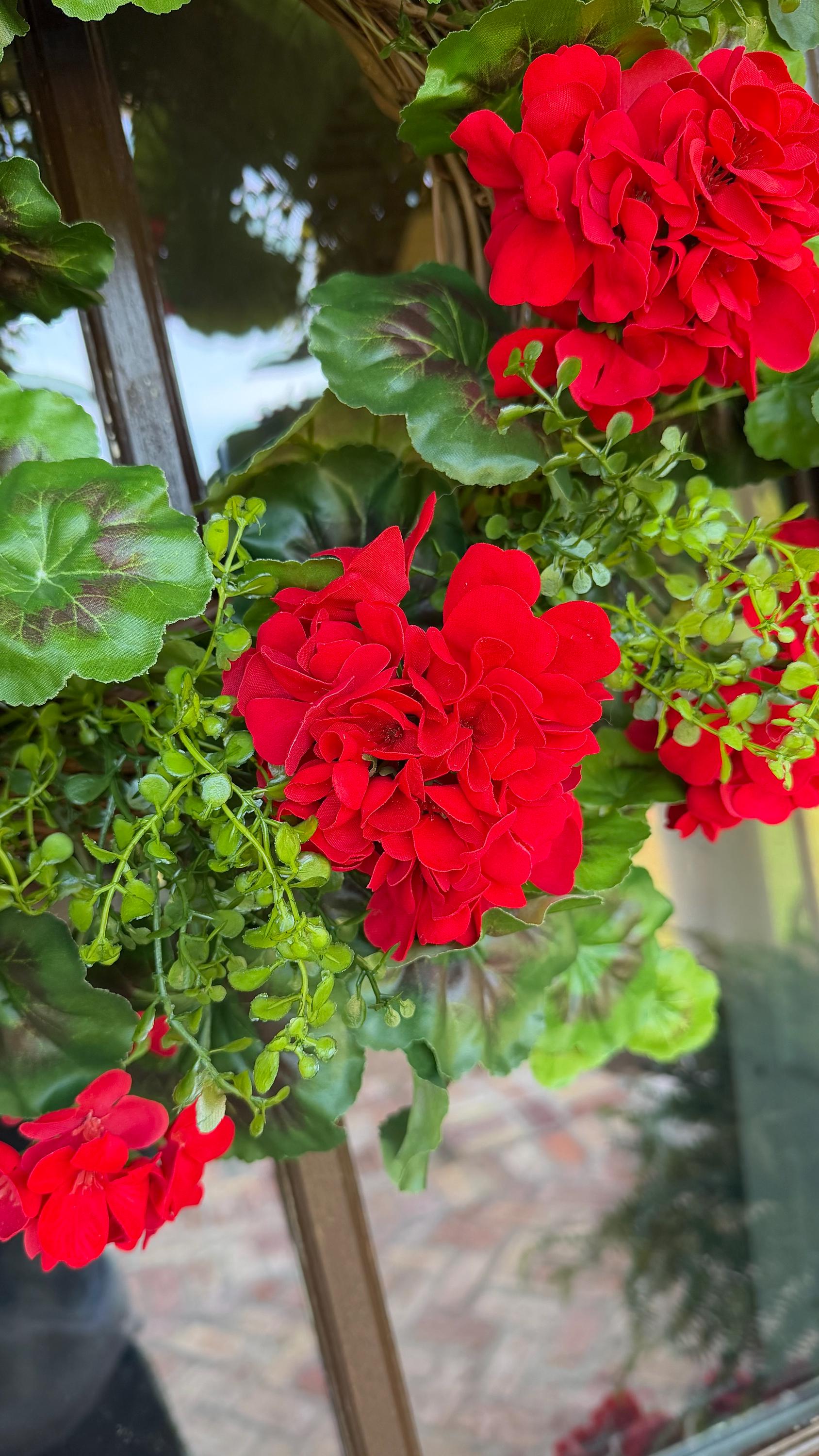 Geranium Wreath Decor for Front Door Summer Wreath 4th of July Wreath Faux Wreath Red Geranium Wreath Spring Wreath Mothers Day Gift