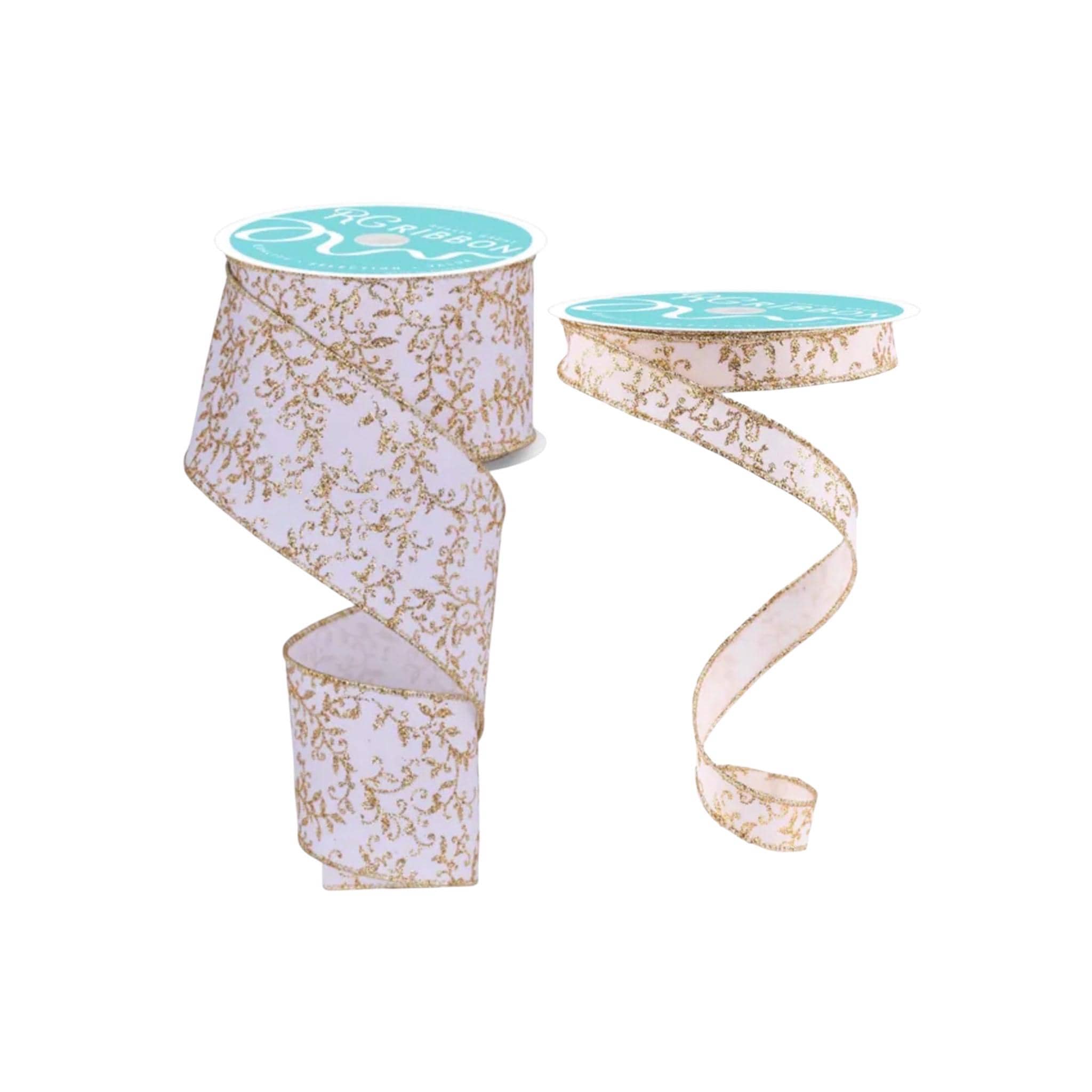 White Gold Glitter Vine Ribbon Wired Edge Christmas Ribbon Holiday Ribbon Wreath Ribbon Bow Making Ribbon Gift Wrap Ribbon 10 Yard Roll