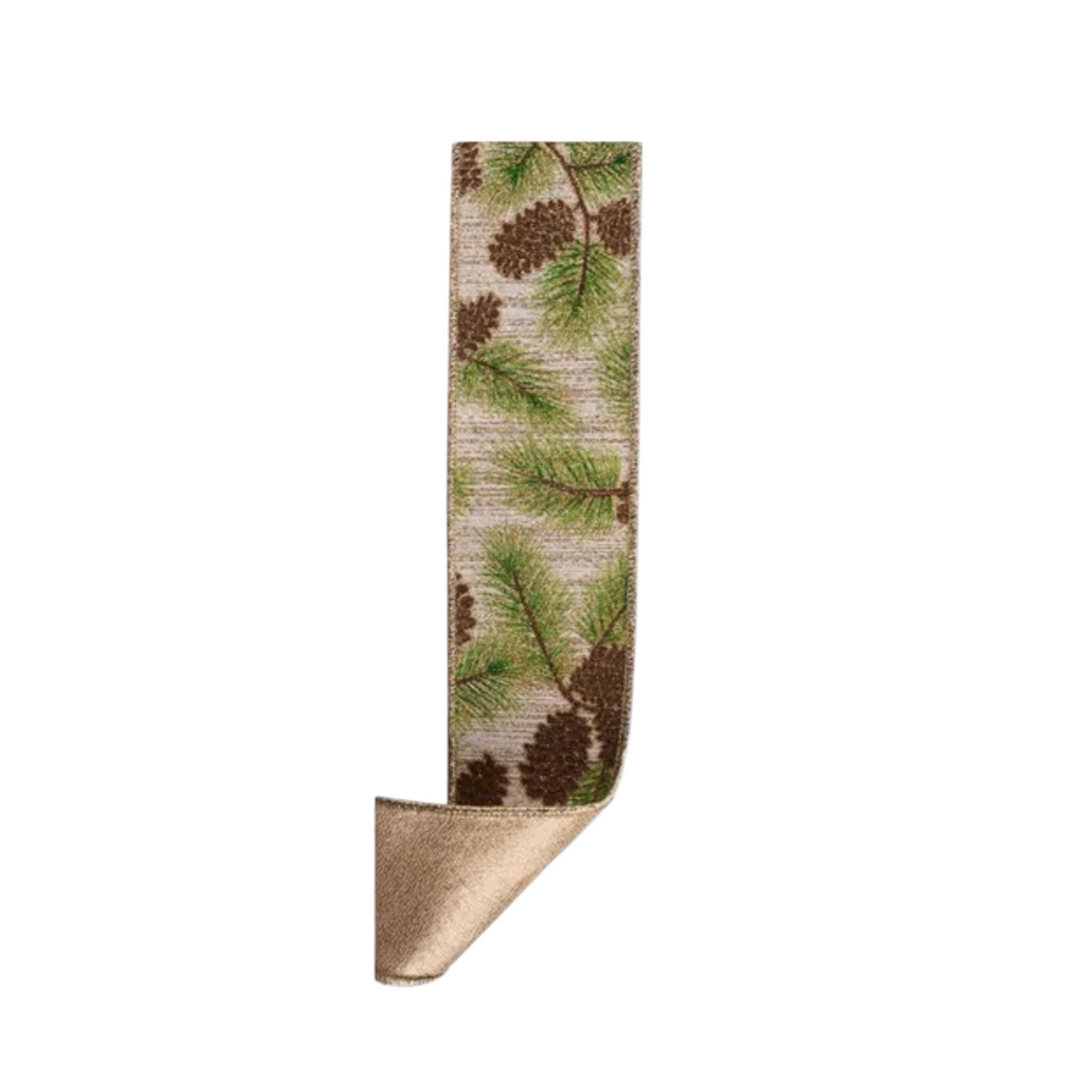 Pinecone Ribbon Wired Edge Ribbon Fall Ribbon Christmas Ribbon Pine Branch Ribbon Woodland Ribbon Wreath Ribbon 2.5 Inch 10 Yards