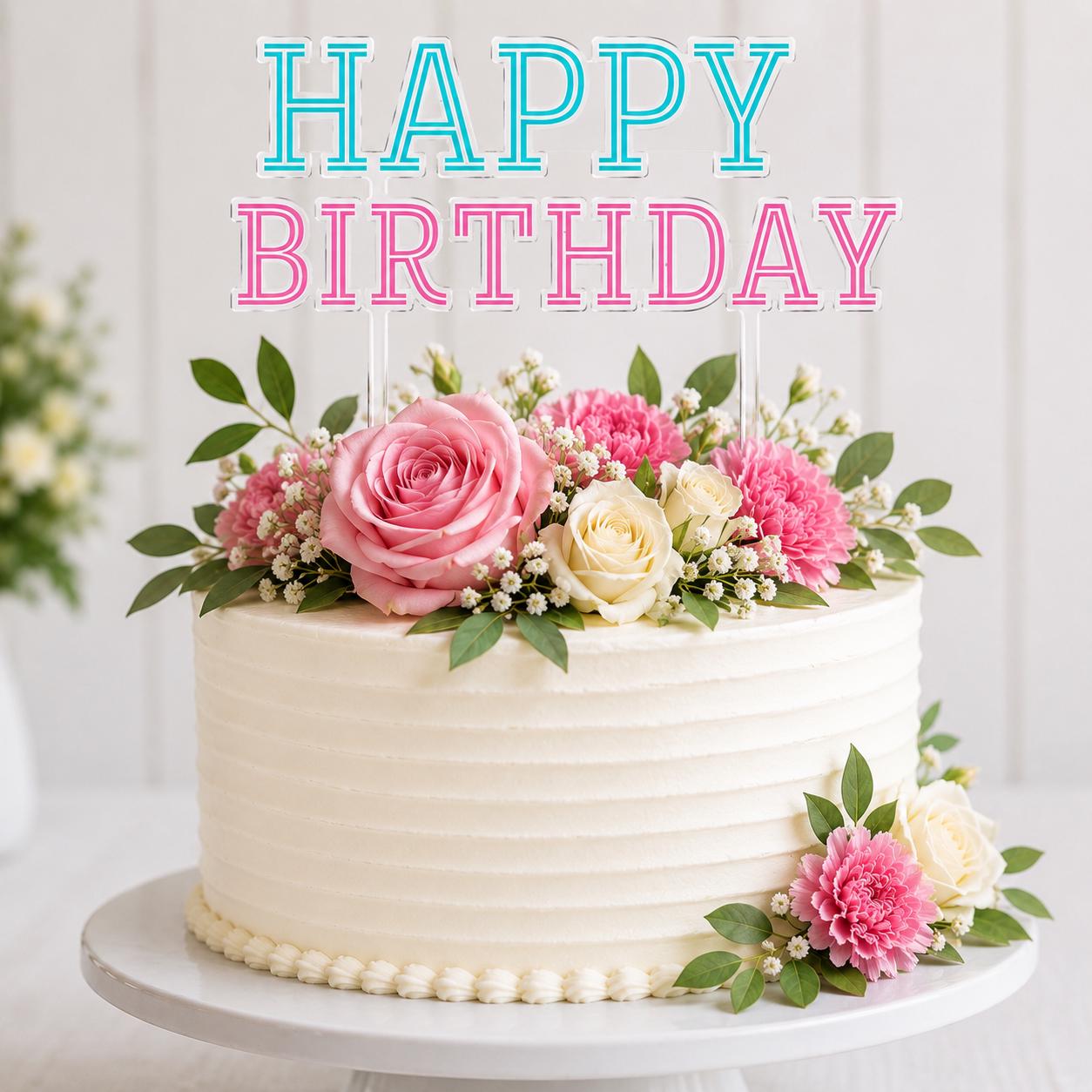 Happy Birthday Acrylic Cake Topper Set Birthday Cake Topper Pink and Blue Cake Topper Reusable Acrylic Party Decor Two Piece Cake Topper