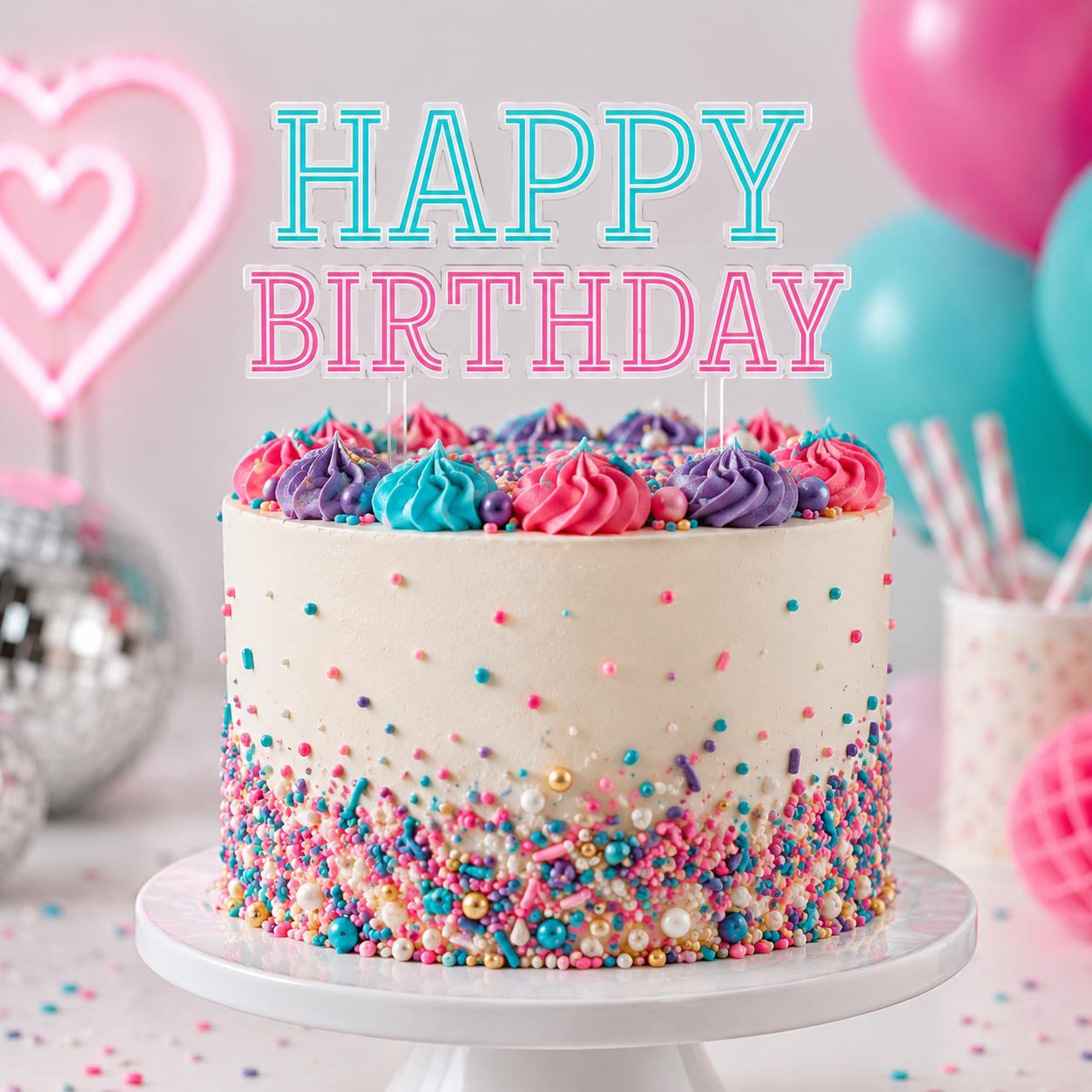Happy Birthday Acrylic Cake Topper Set Birthday Cake Topper Pink and Blue Cake Topper Reusable Acrylic Party Decor Two Piece Cake Topper