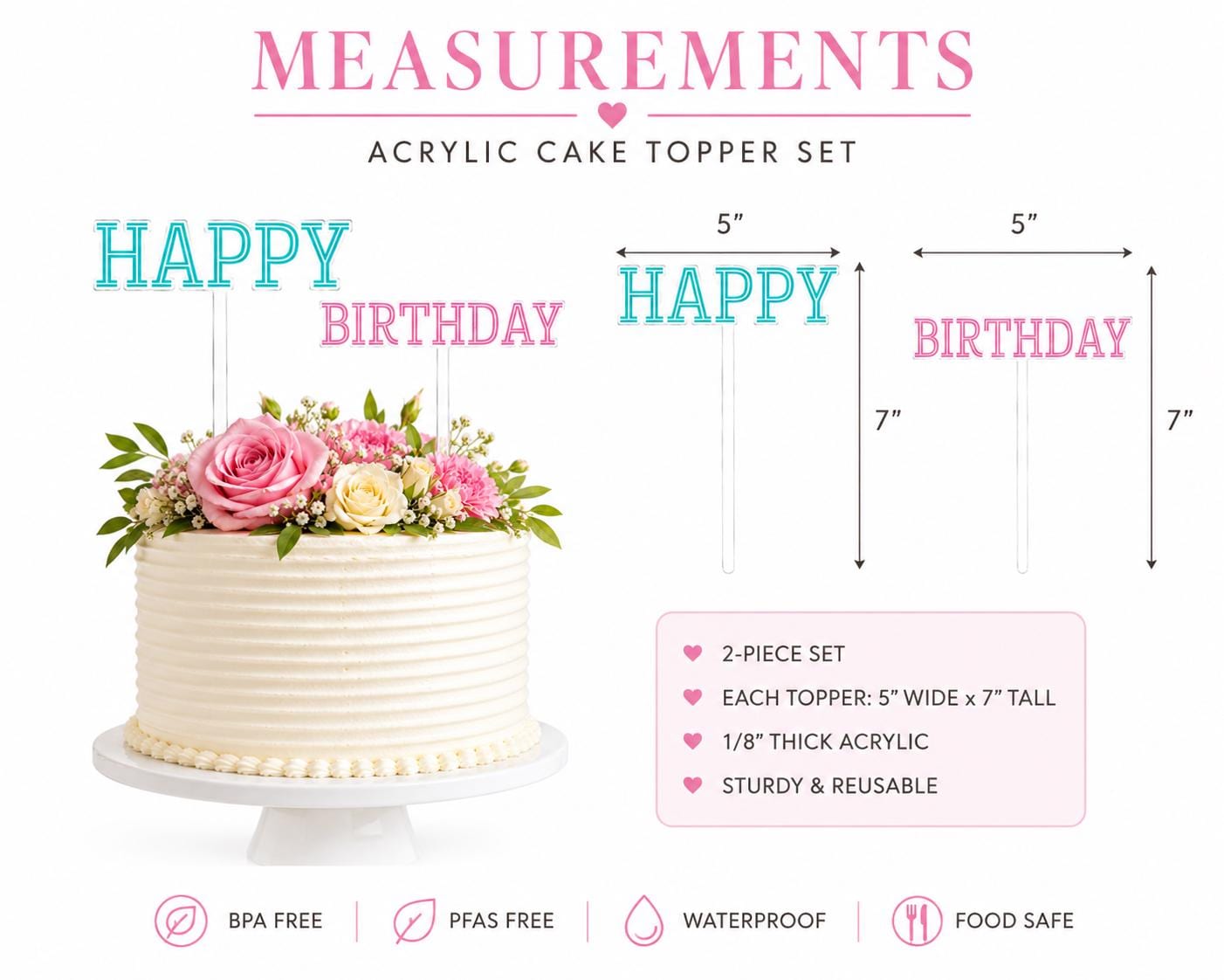 Happy Birthday Acrylic Cake Topper Set Birthday Cake Topper Pink and Blue Cake Topper Reusable Acrylic Party Decor Two Piece Cake Topper