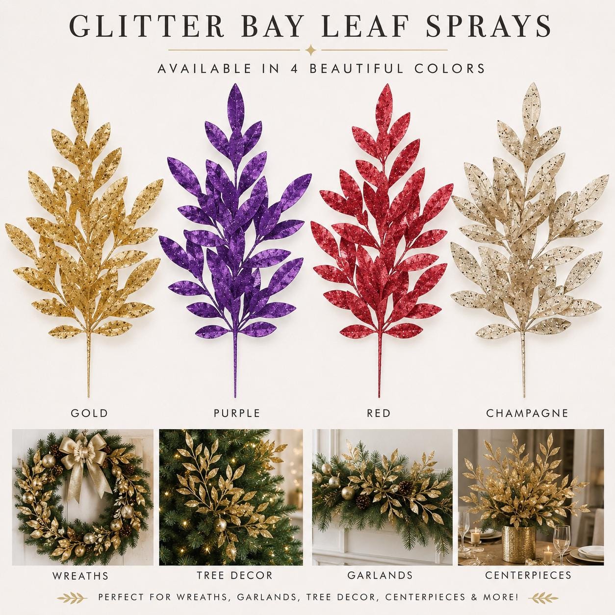Red Glitter Bay Leaf Spray 23"L