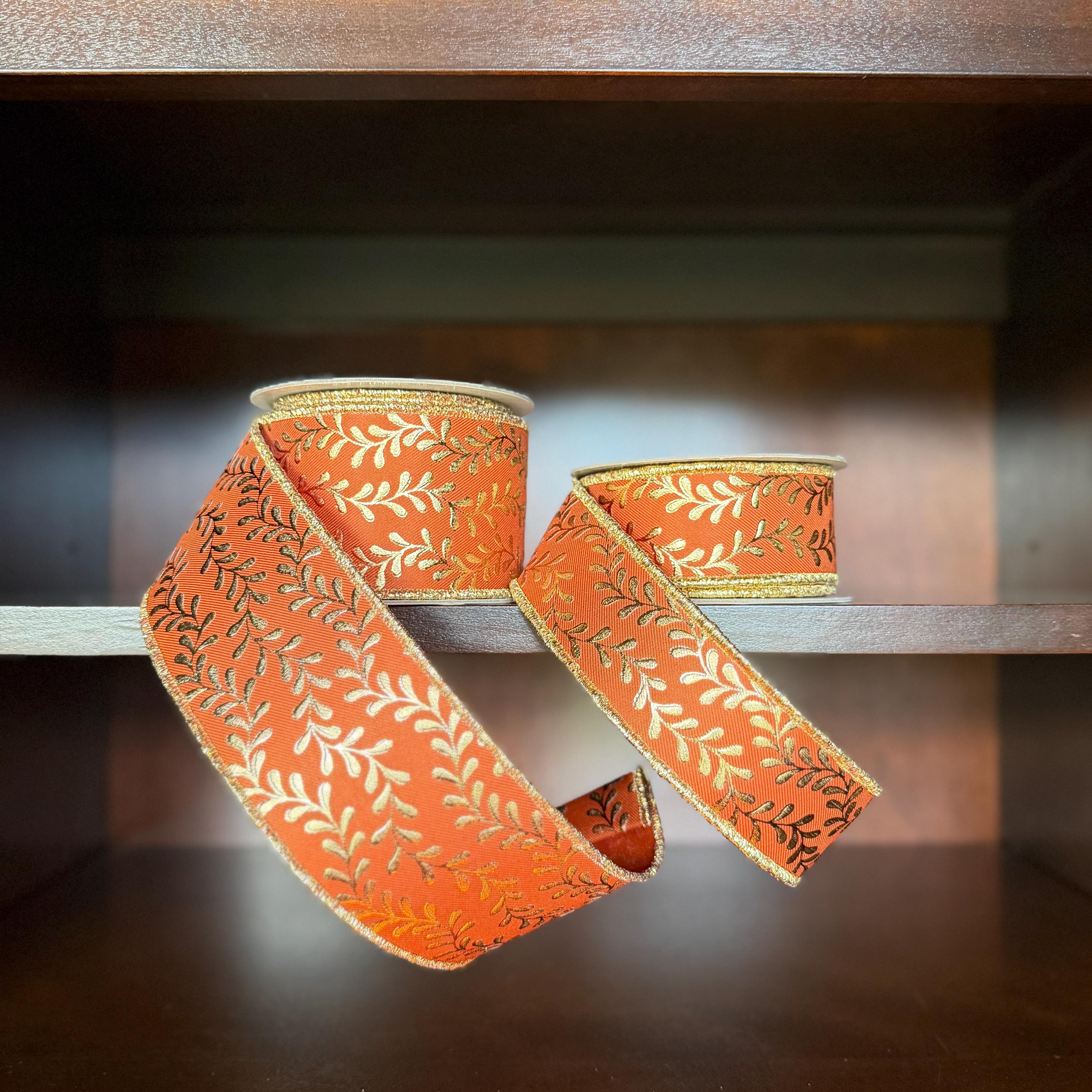 Orange Fall Leaf Ribbon Wired Edge Ribbon Autumn Ribbon Thanksgiving Ribbon Wreath Ribbon Bow Making Ribbon Craft Supply 10 Yard Roll