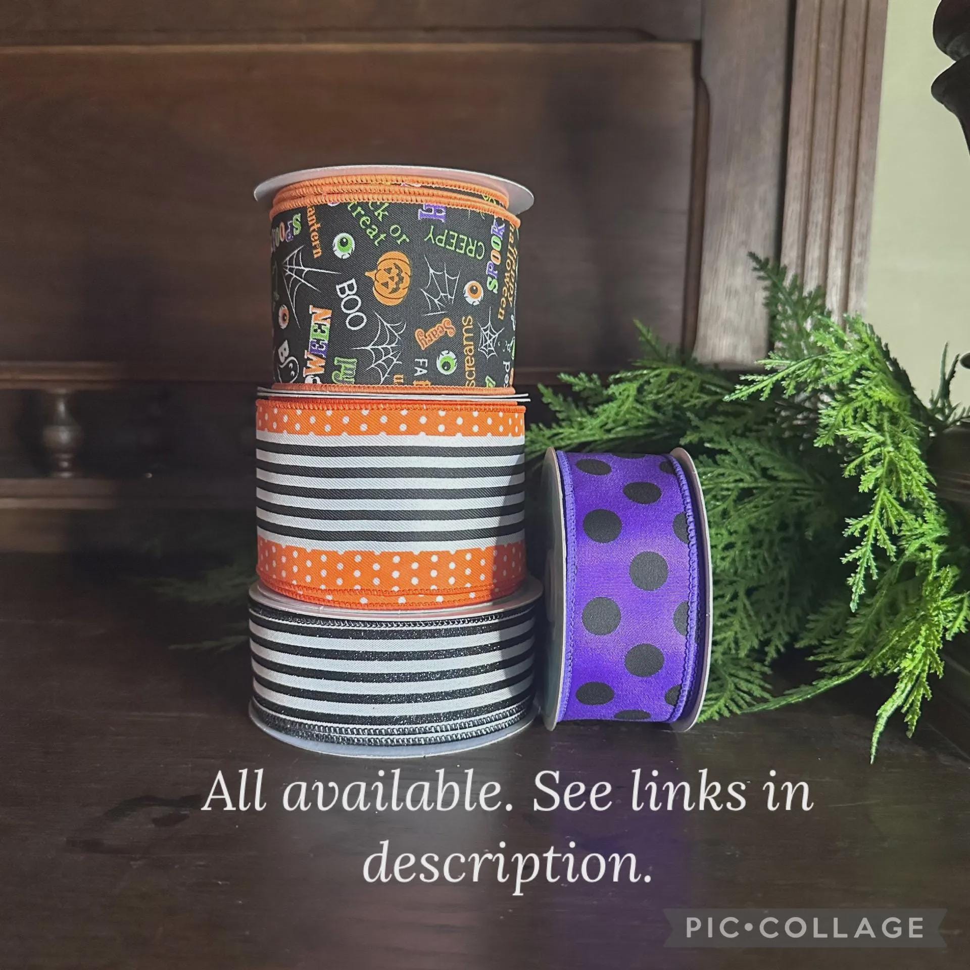 Orange Black Stripe Ribbon Wired Edge Halloween Ribbon Polka Dot Ribbon Wreath Ribbon Bow Making Ribbon 2.5 Inch 10 Yard Roll