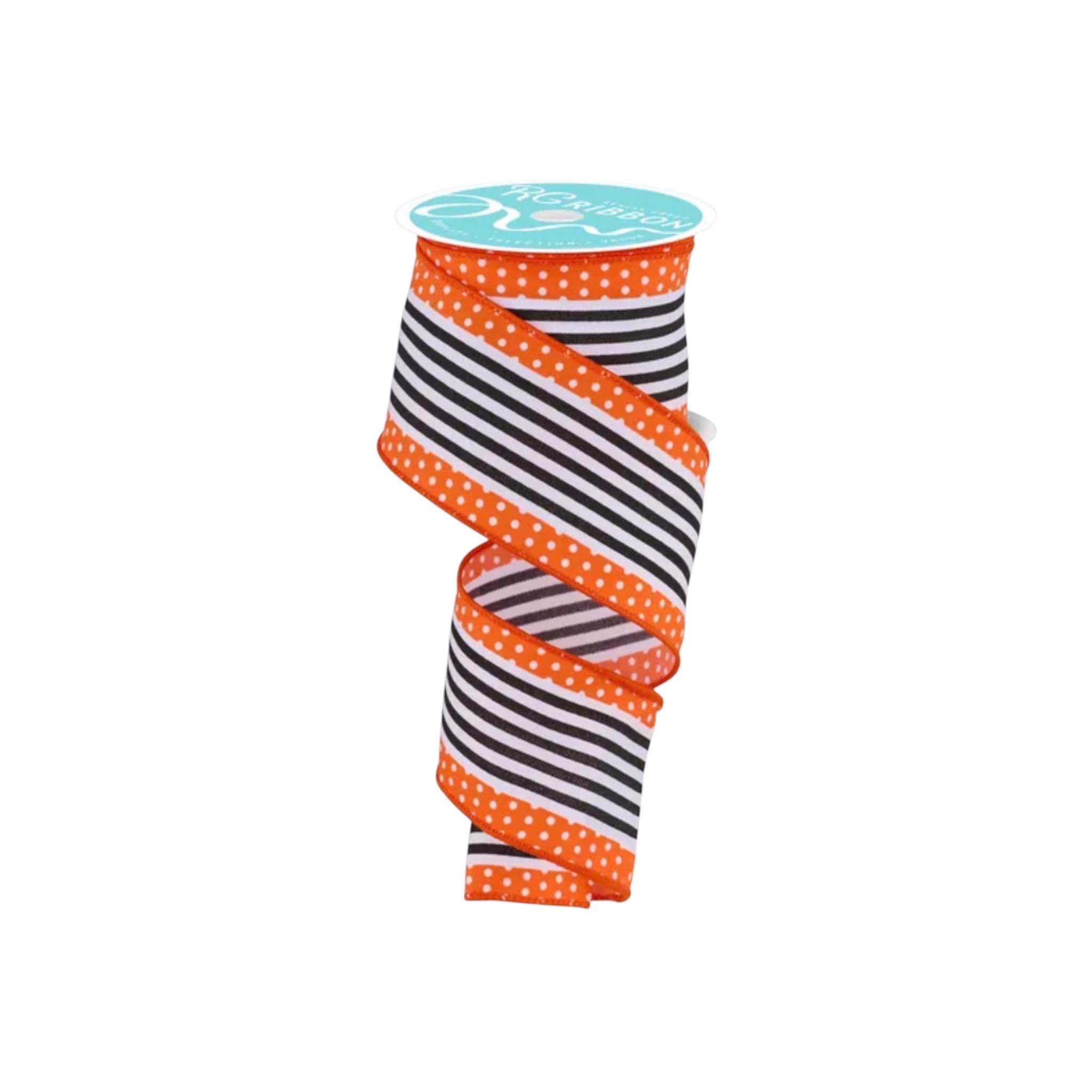 Orange Black Stripe Ribbon Wired Edge Halloween Ribbon Polka Dot Ribbon Wreath Ribbon Bow Making Ribbon 2.5 Inch 10 Yard Roll