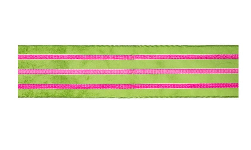 Green Velvet Ribbon with Pink Trim – 4" Wired